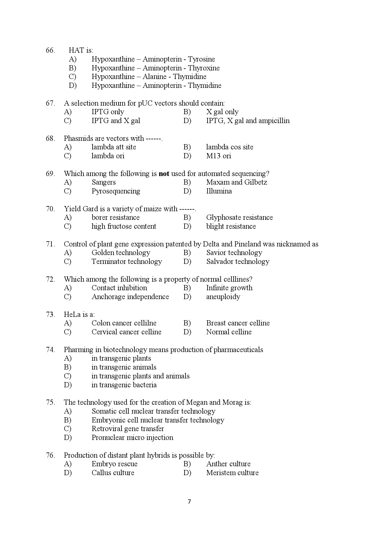 Kerala SET Biotechnology Exam Question Paper January 2022 7