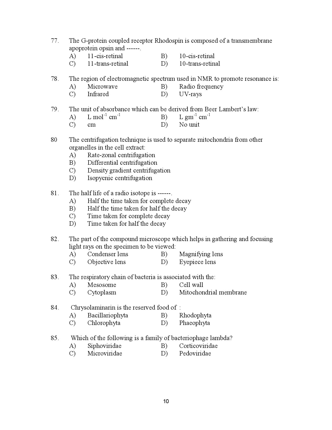 Kerala SET Biotechnology Exam Question Paper January 2023 10