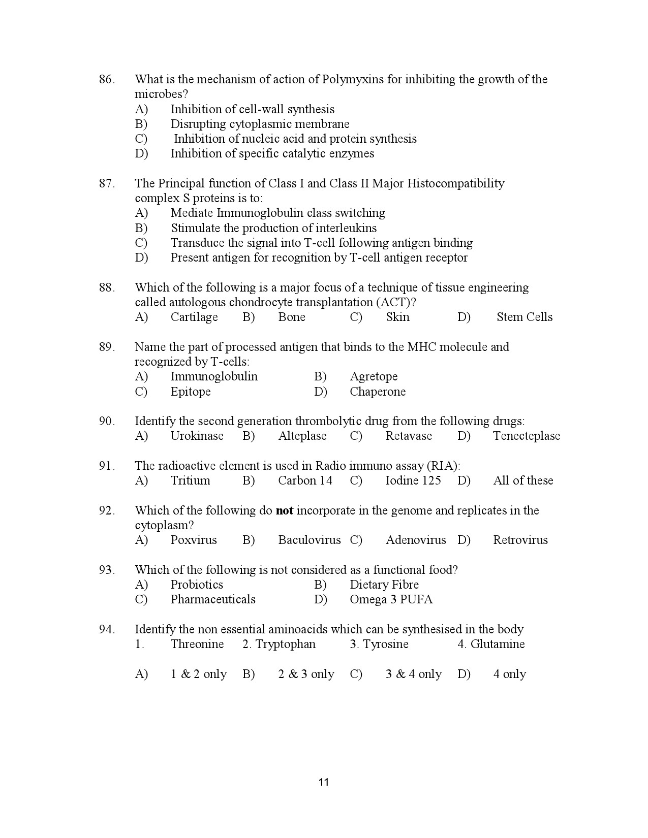 Kerala SET Biotechnology Exam Question Paper January 2023 11