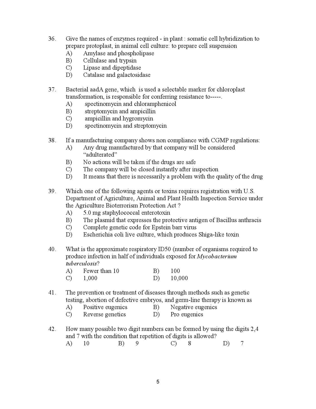 Kerala SET Biotechnology Exam Question Paper January 2023 5