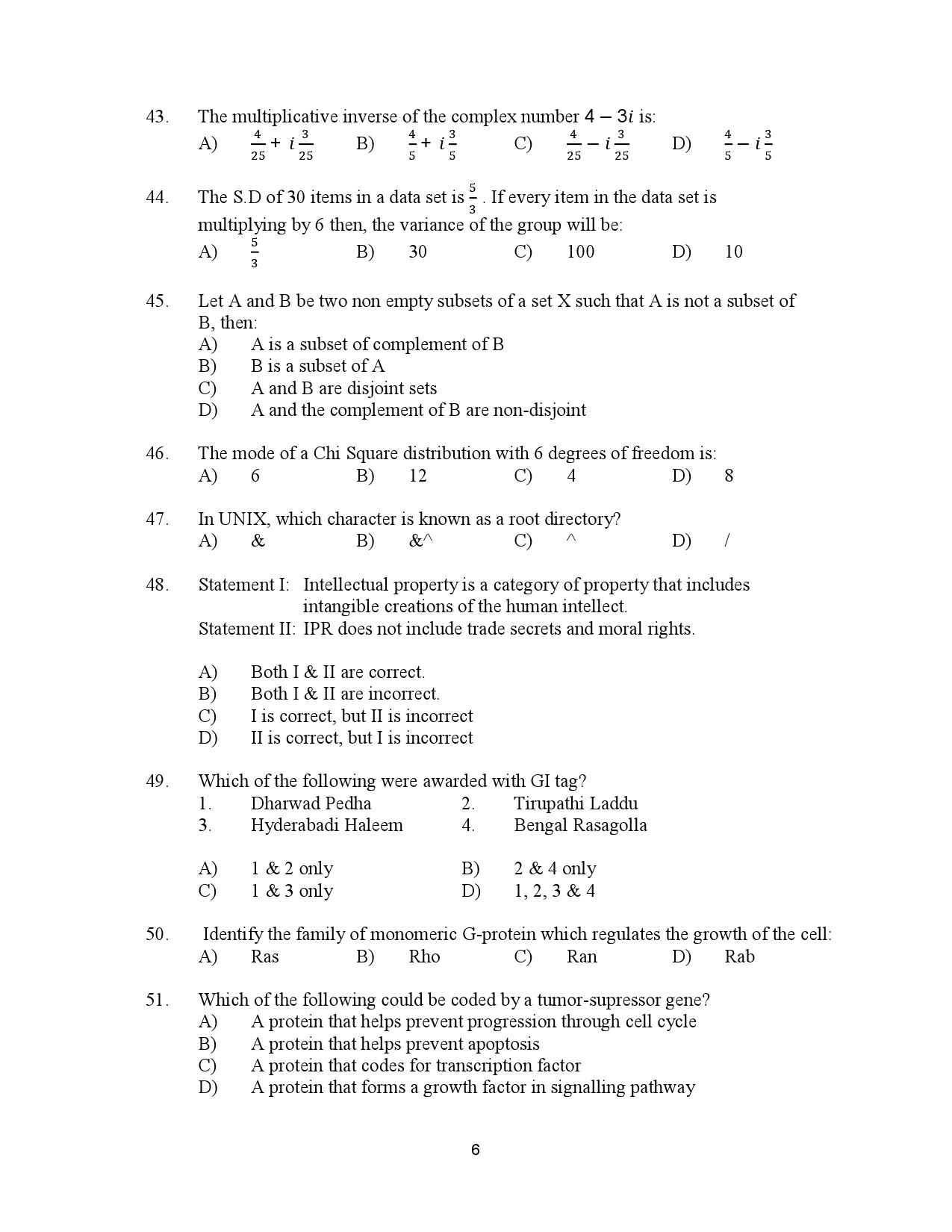 Kerala SET Biotechnology Exam Question Paper January 2023 6