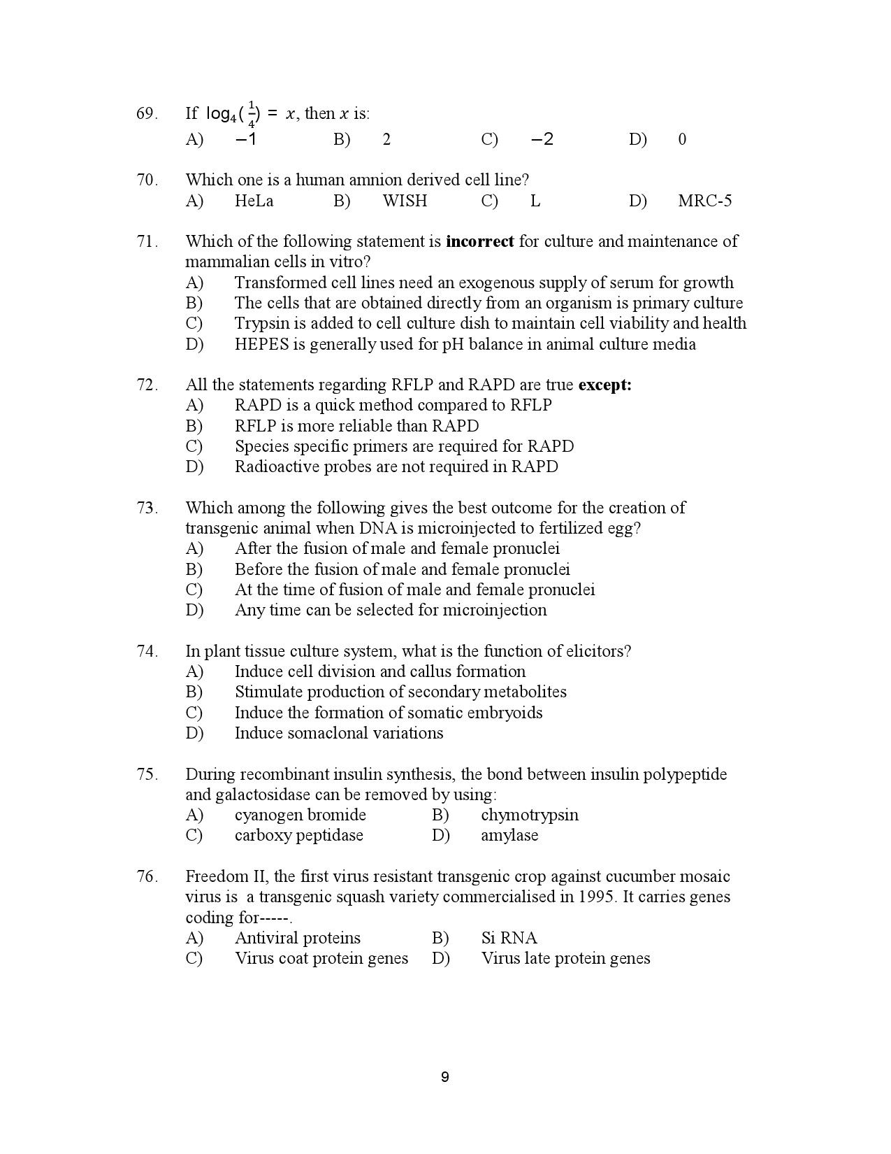 Kerala SET Biotechnology Exam Question Paper January 2023 9