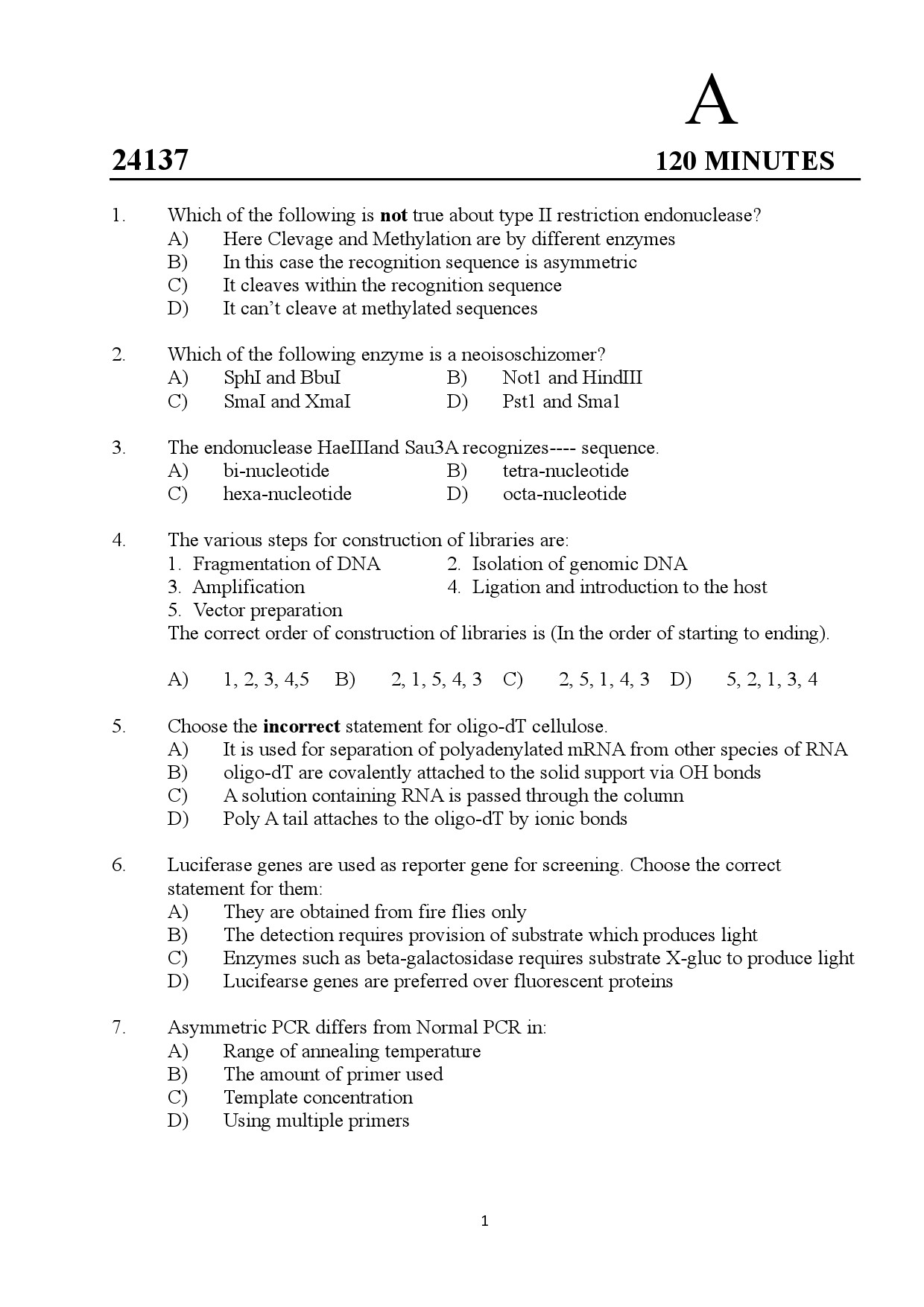 Kerala SET Biotechnology Exam Question Paper January 2024 1