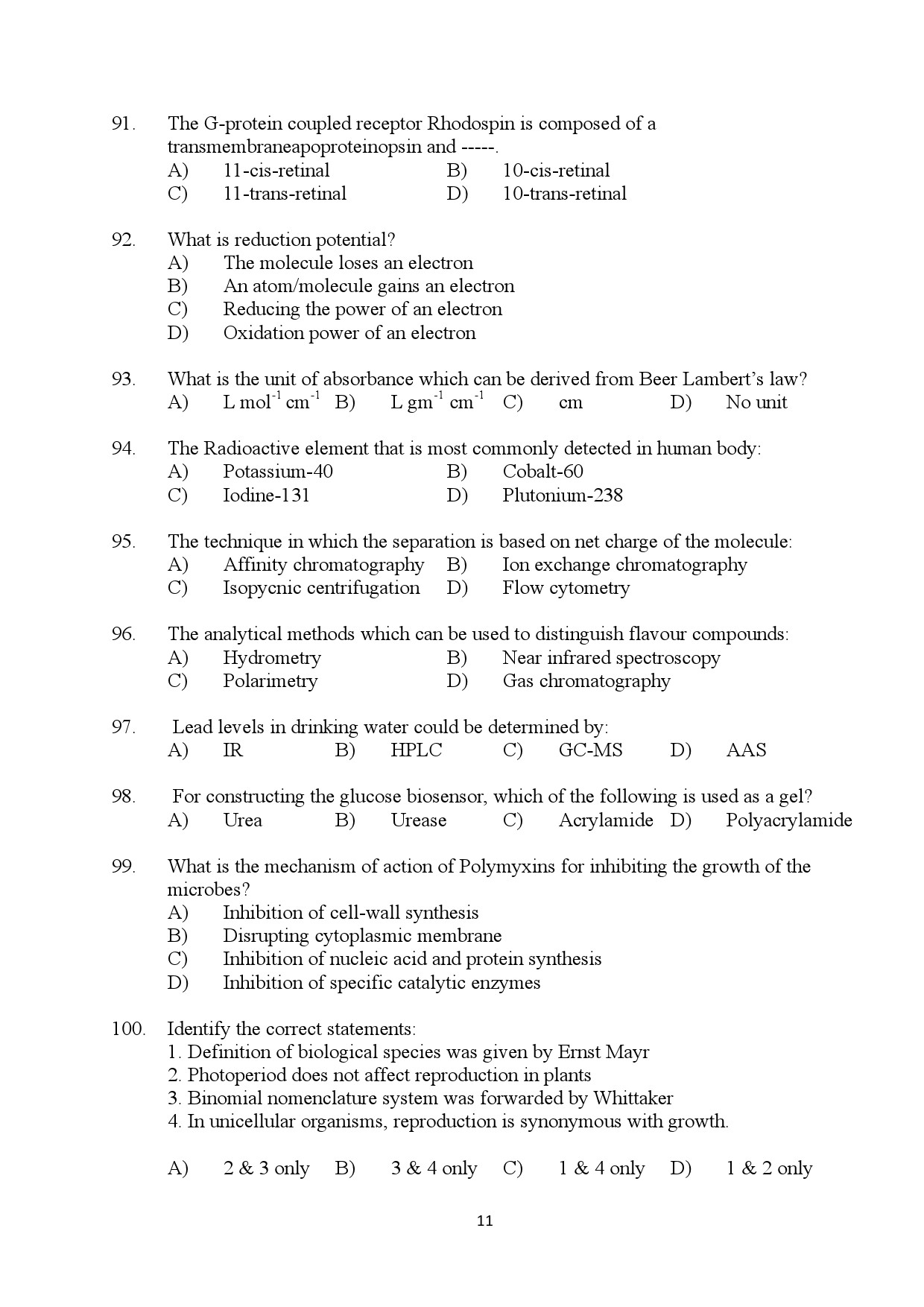 Kerala SET Biotechnology Exam Question Paper January 2024 11