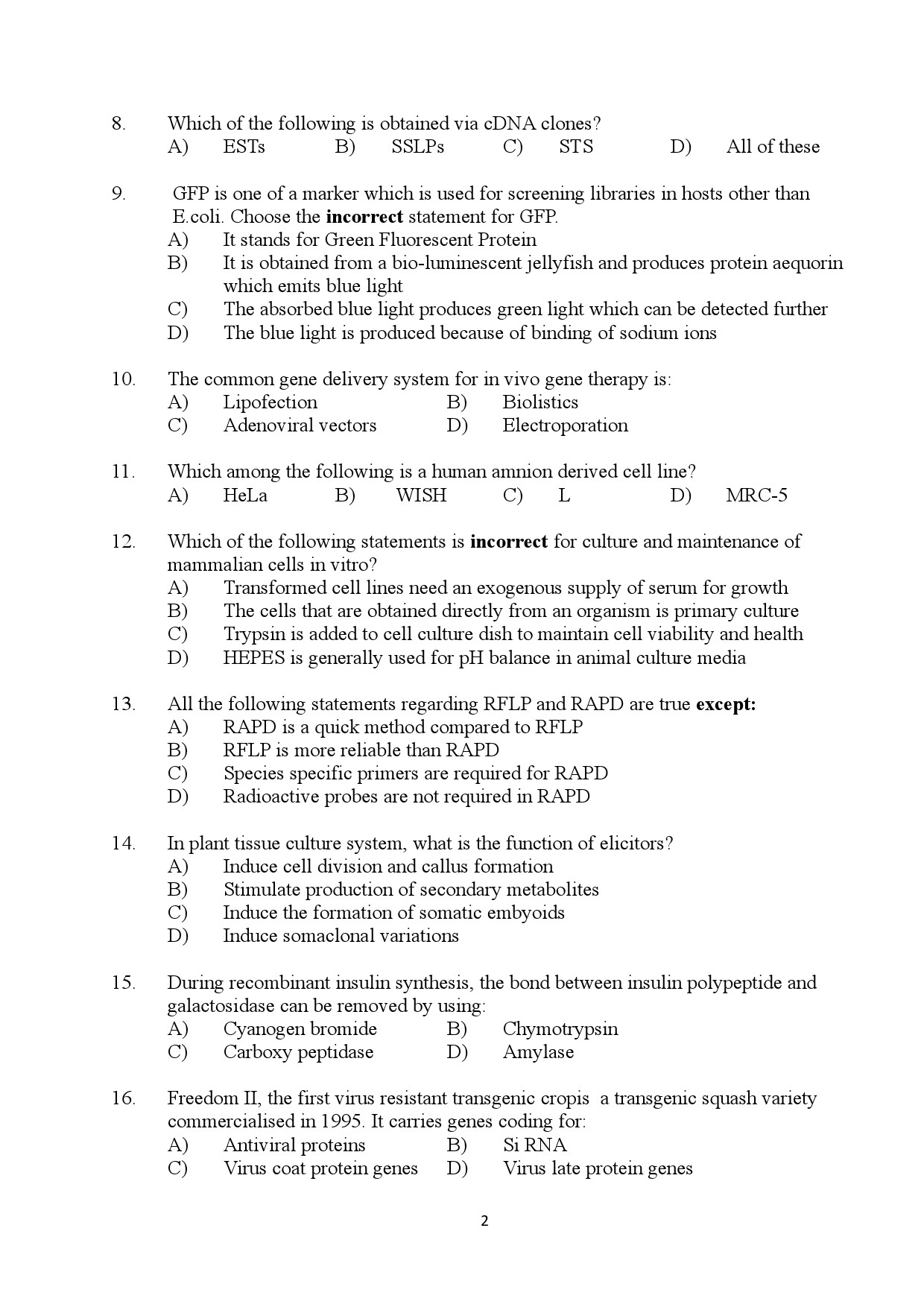 Kerala SET Biotechnology Exam Question Paper January 2024 2