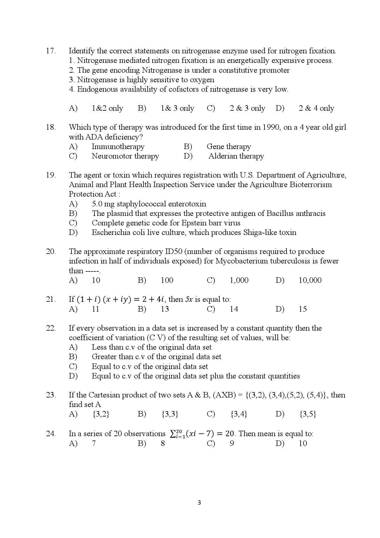 Kerala SET Biotechnology Exam Question Paper January 2024 3