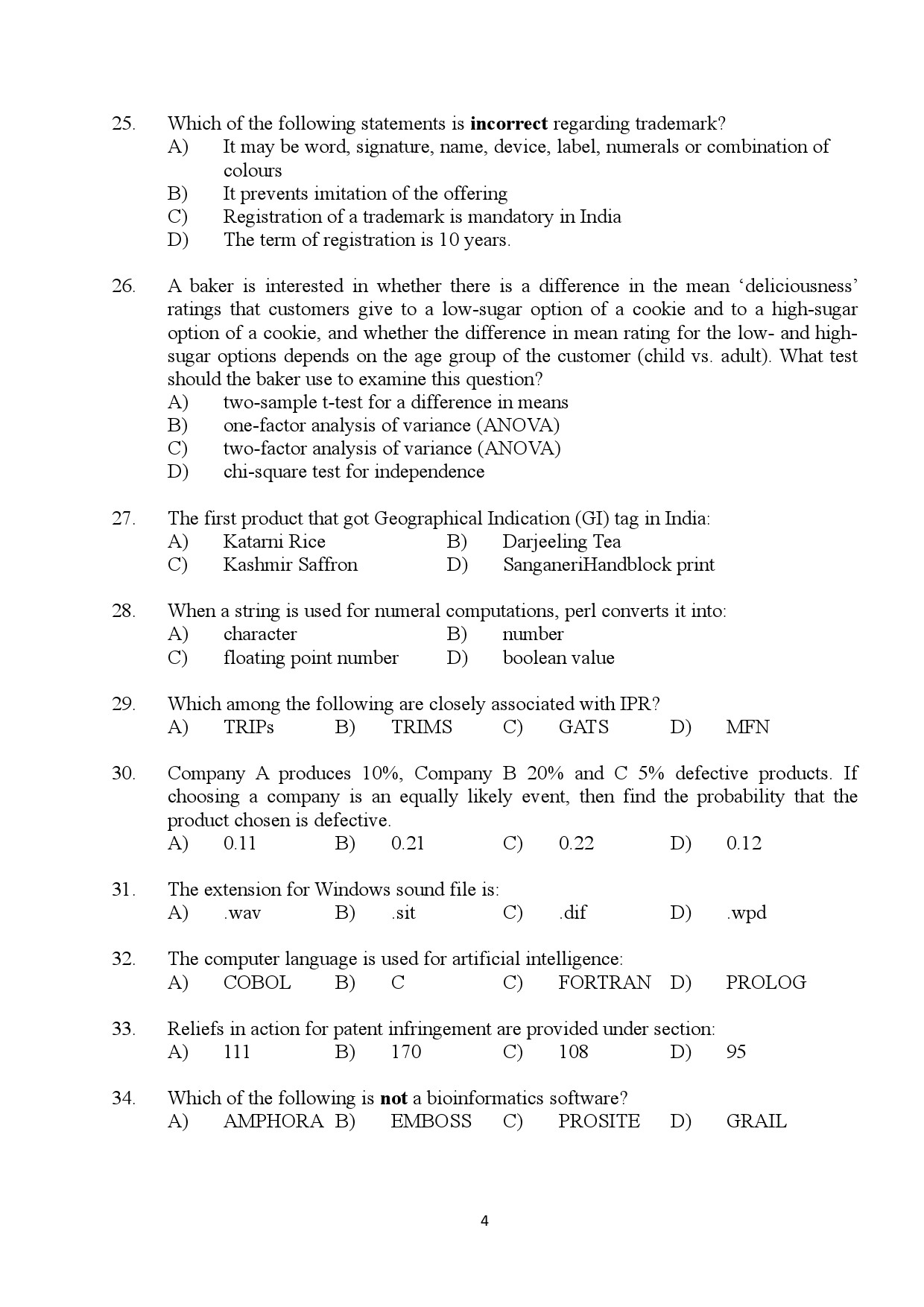 Kerala SET Biotechnology Exam Question Paper January 2024 4