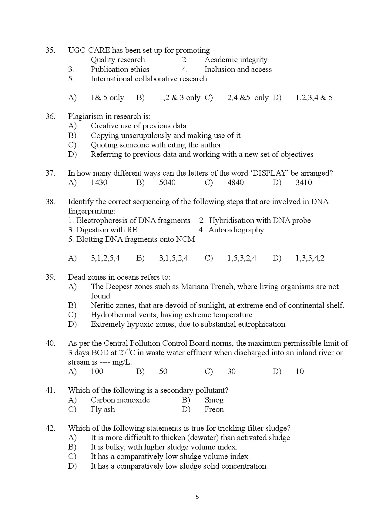 Kerala SET Biotechnology Exam Question Paper January 2024 5