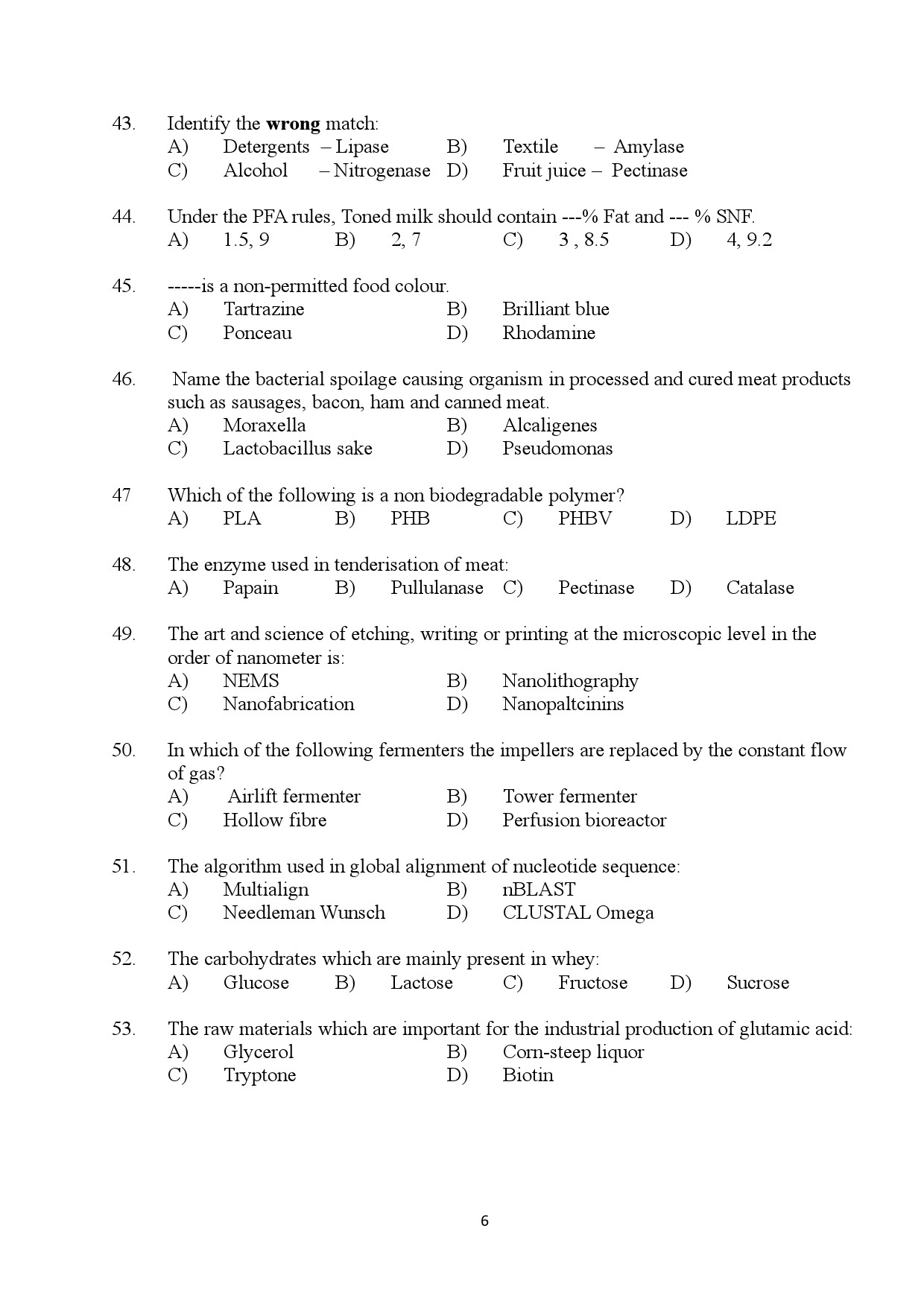 Kerala SET Biotechnology Exam Question Paper January 2024 6