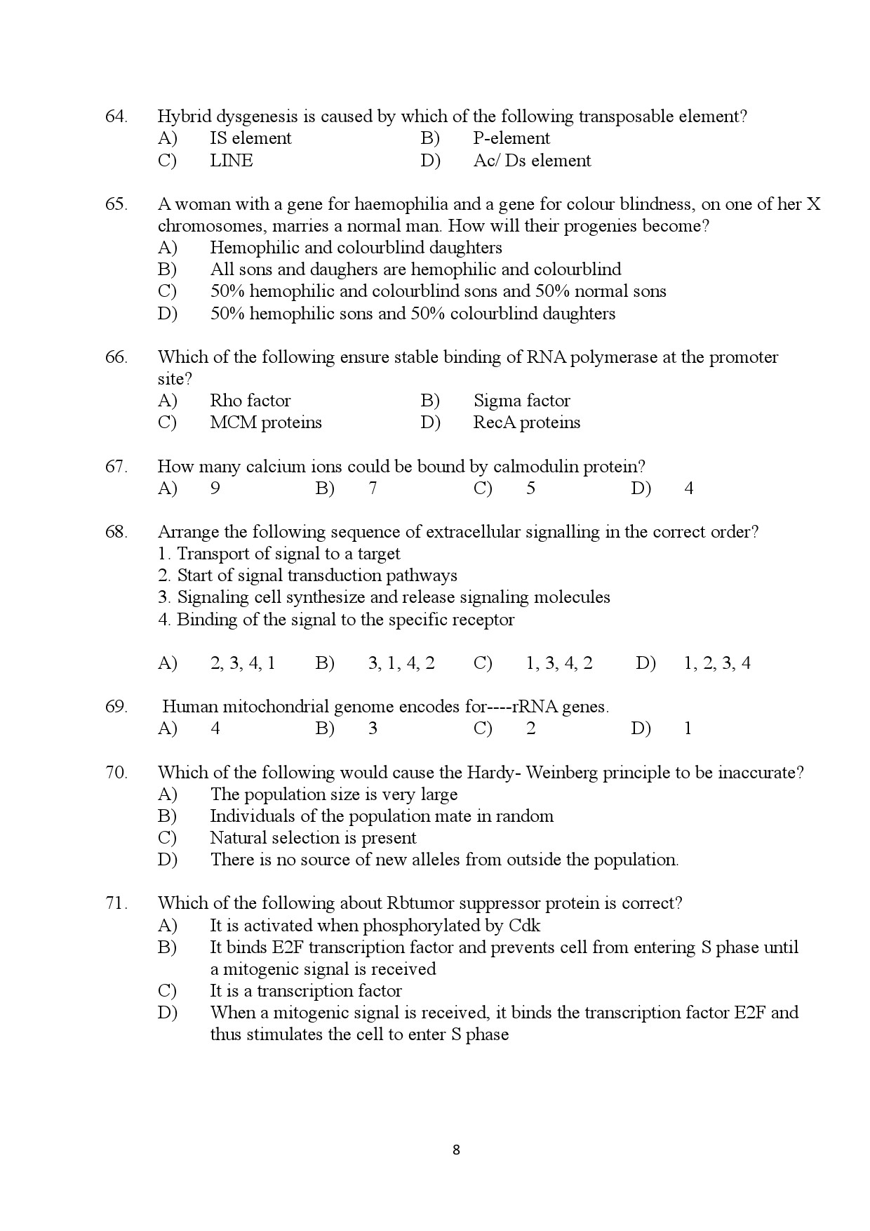 Kerala SET Biotechnology Exam Question Paper January 2024 8