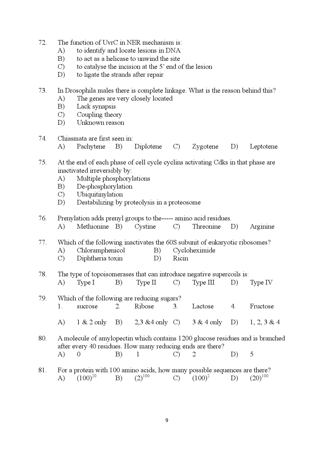 Kerala SET Biotechnology Exam Question Paper January 2024 9