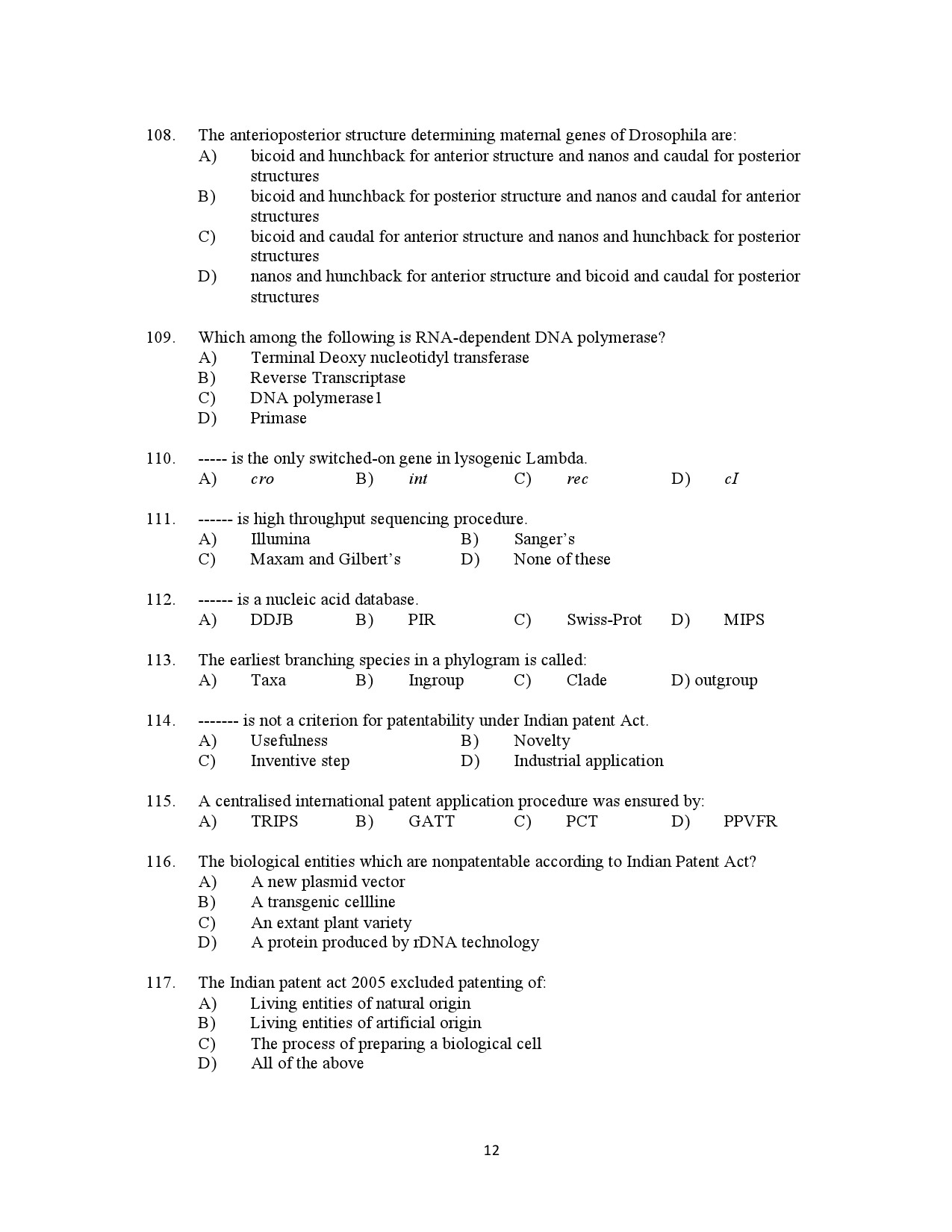 Kerala SET Biotechnology Exam Question Paper July 2021 12