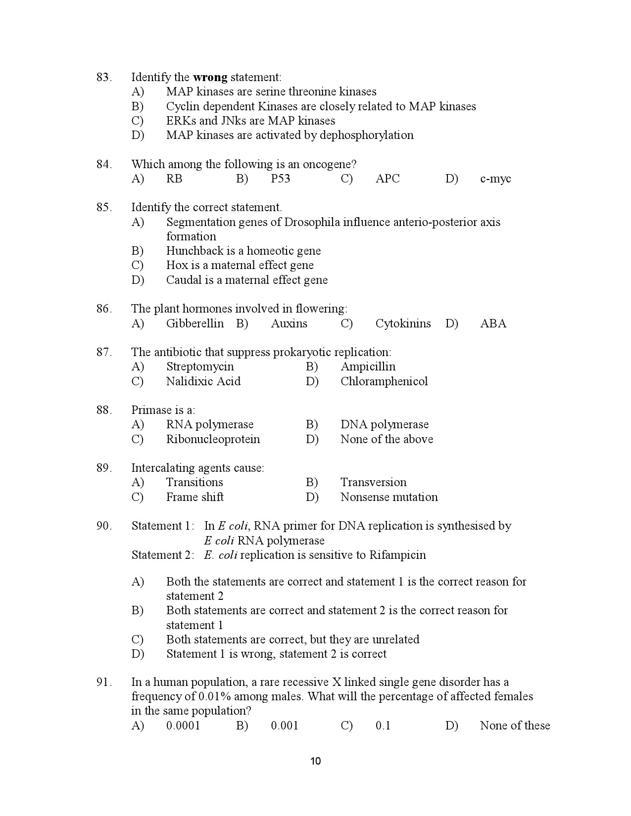 Kerala SET Biotechnology Exam Question Paper July 2023 10