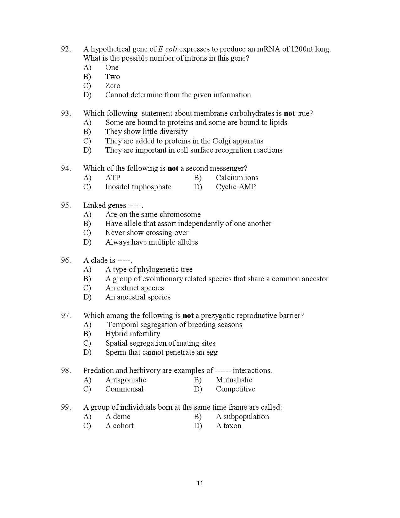 Kerala SET Biotechnology Exam Question Paper July 2023 11