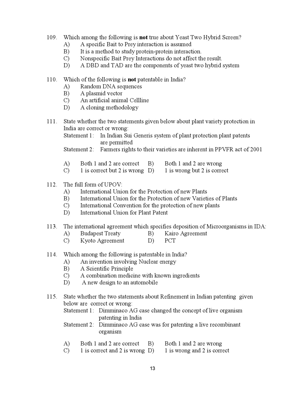 Kerala SET Biotechnology Exam Question Paper July 2023 13