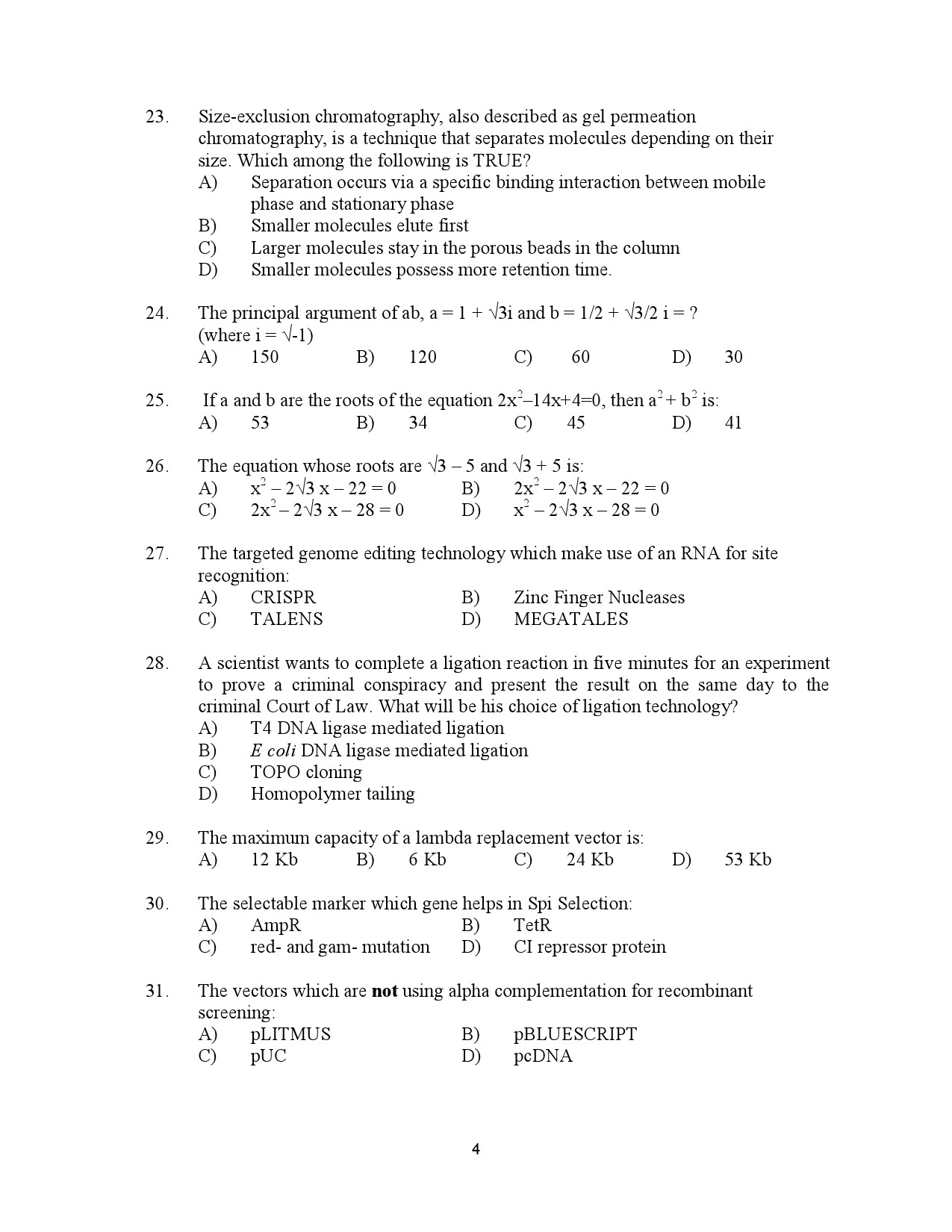 Kerala SET Biotechnology Exam Question Paper July 2023 4