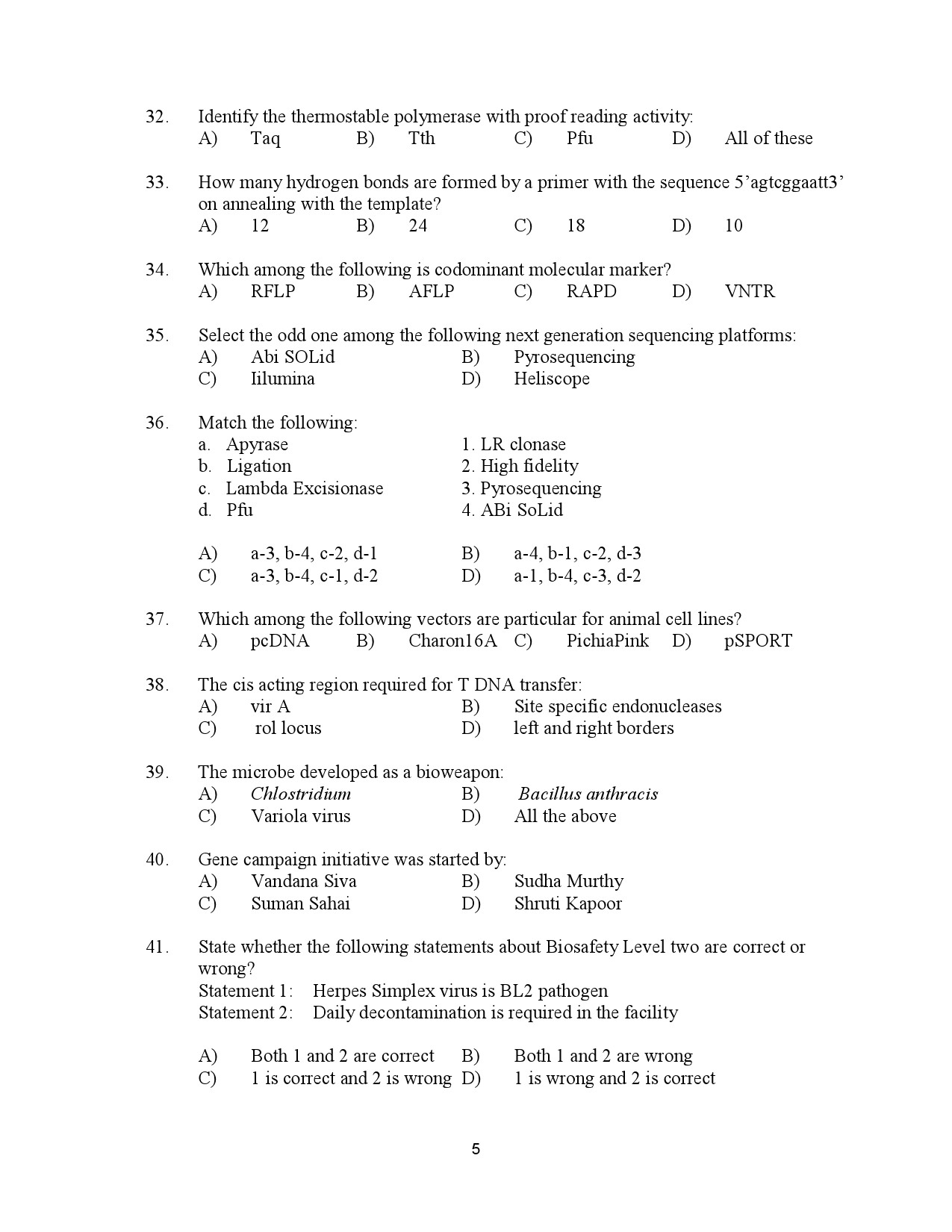 Kerala SET Biotechnology Exam Question Paper July 2023 5