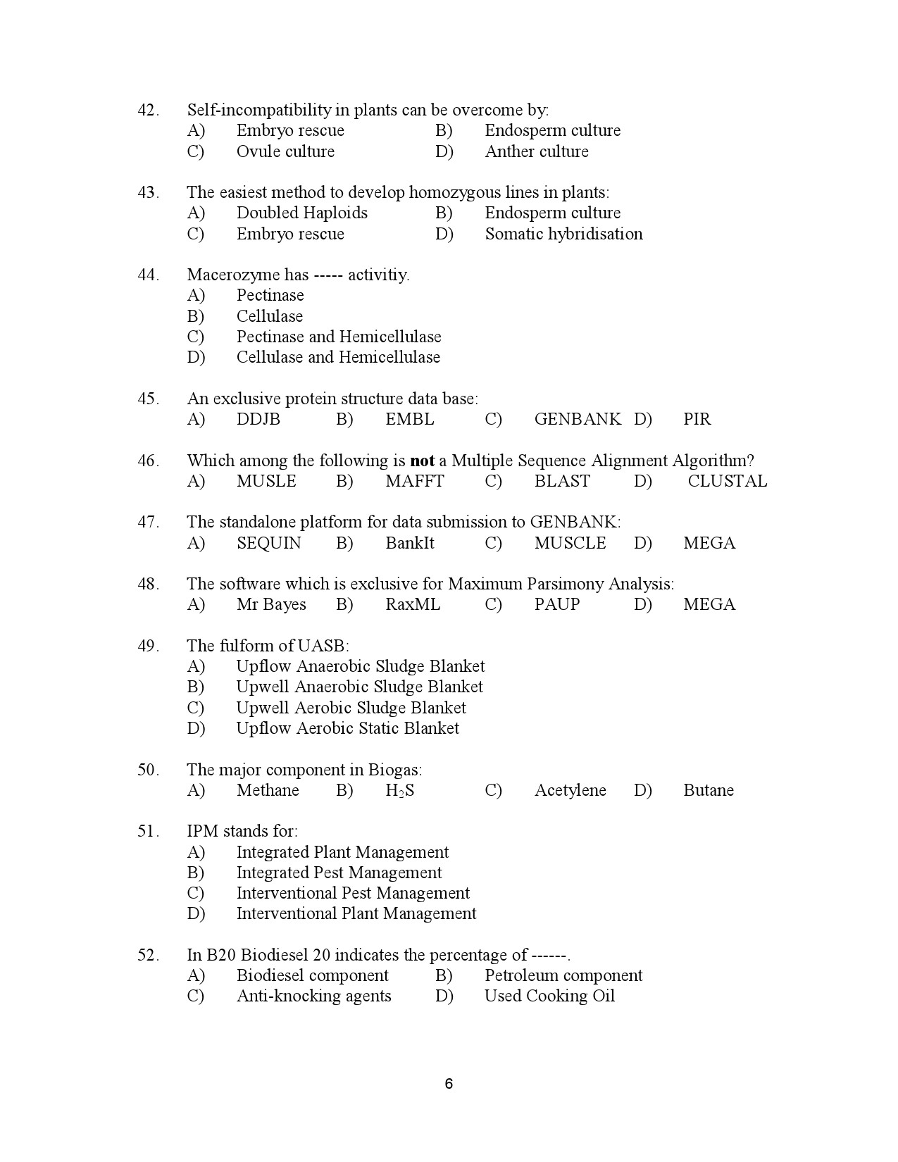 Kerala SET Biotechnology Exam Question Paper July 2023 6