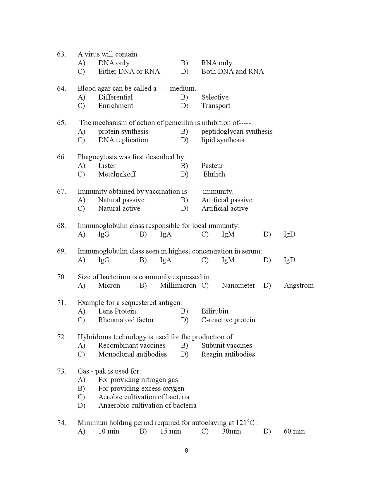 Kerala SET Biotechnology Exam Question Paper July 2023 8