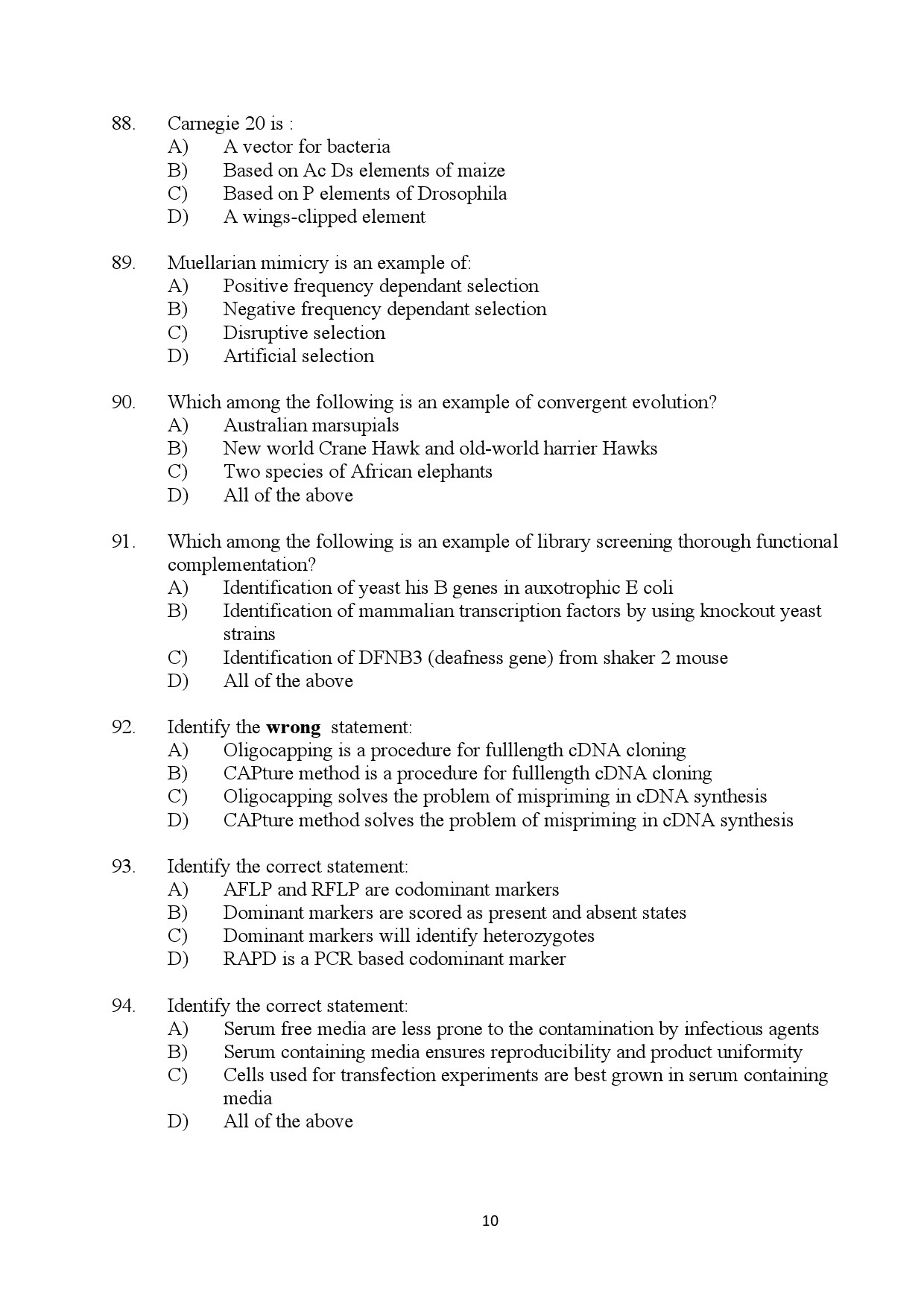 Kerala SET Biotechnology Exam Question Paper July 2024 10