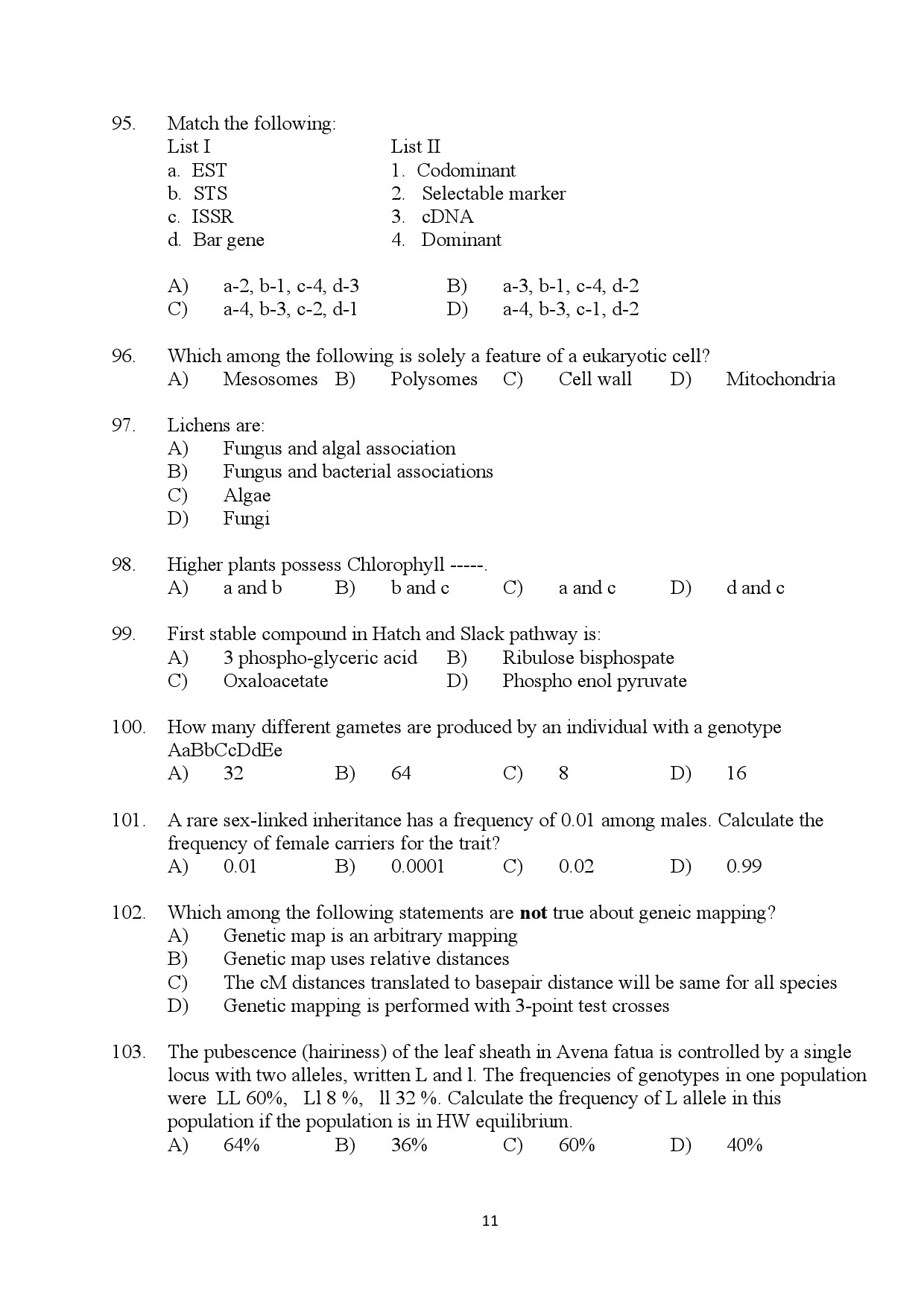 Kerala SET Biotechnology Exam Question Paper July 2024 11