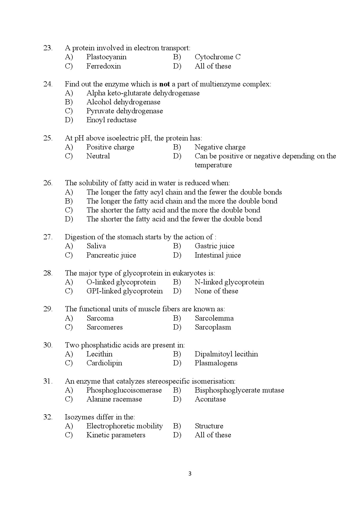 Kerala SET Biotechnology Exam Question Paper July 2024 3