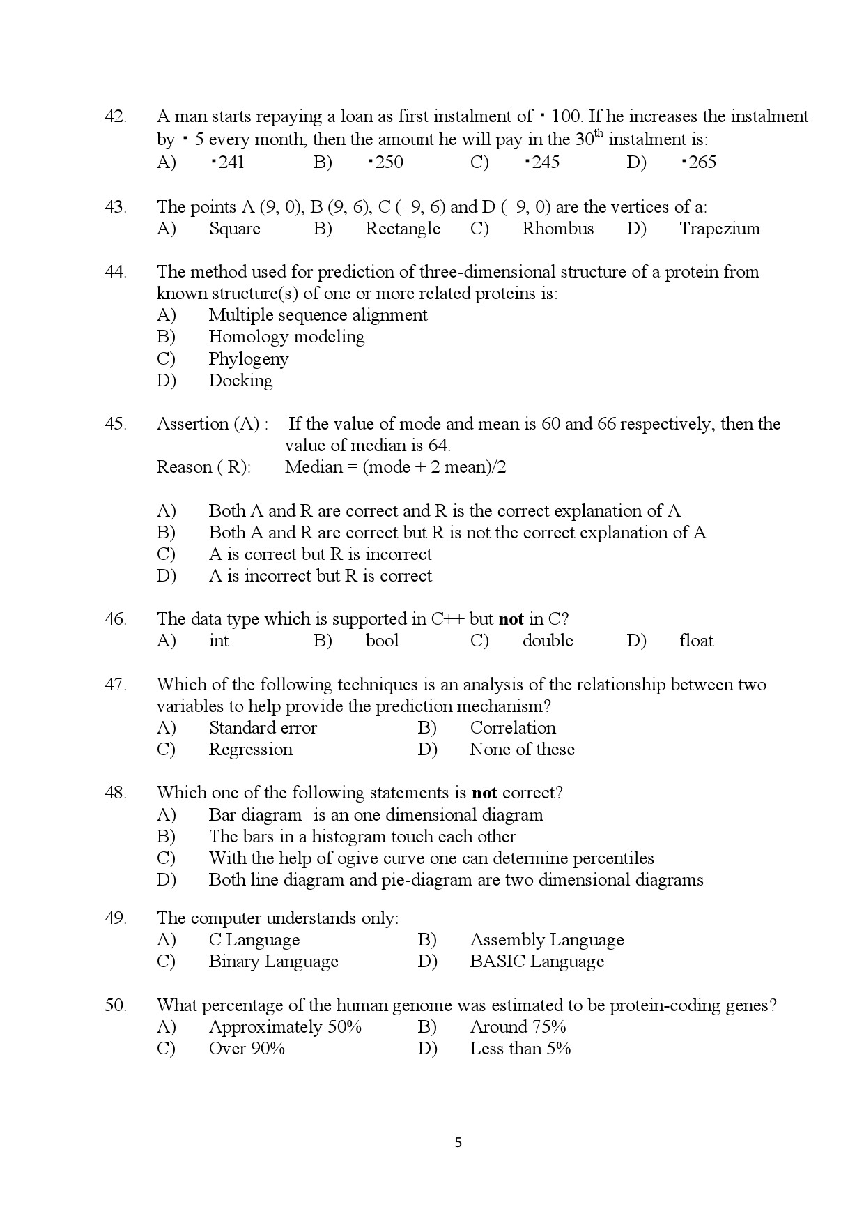 Kerala SET Biotechnology Exam Question Paper July 2024 5