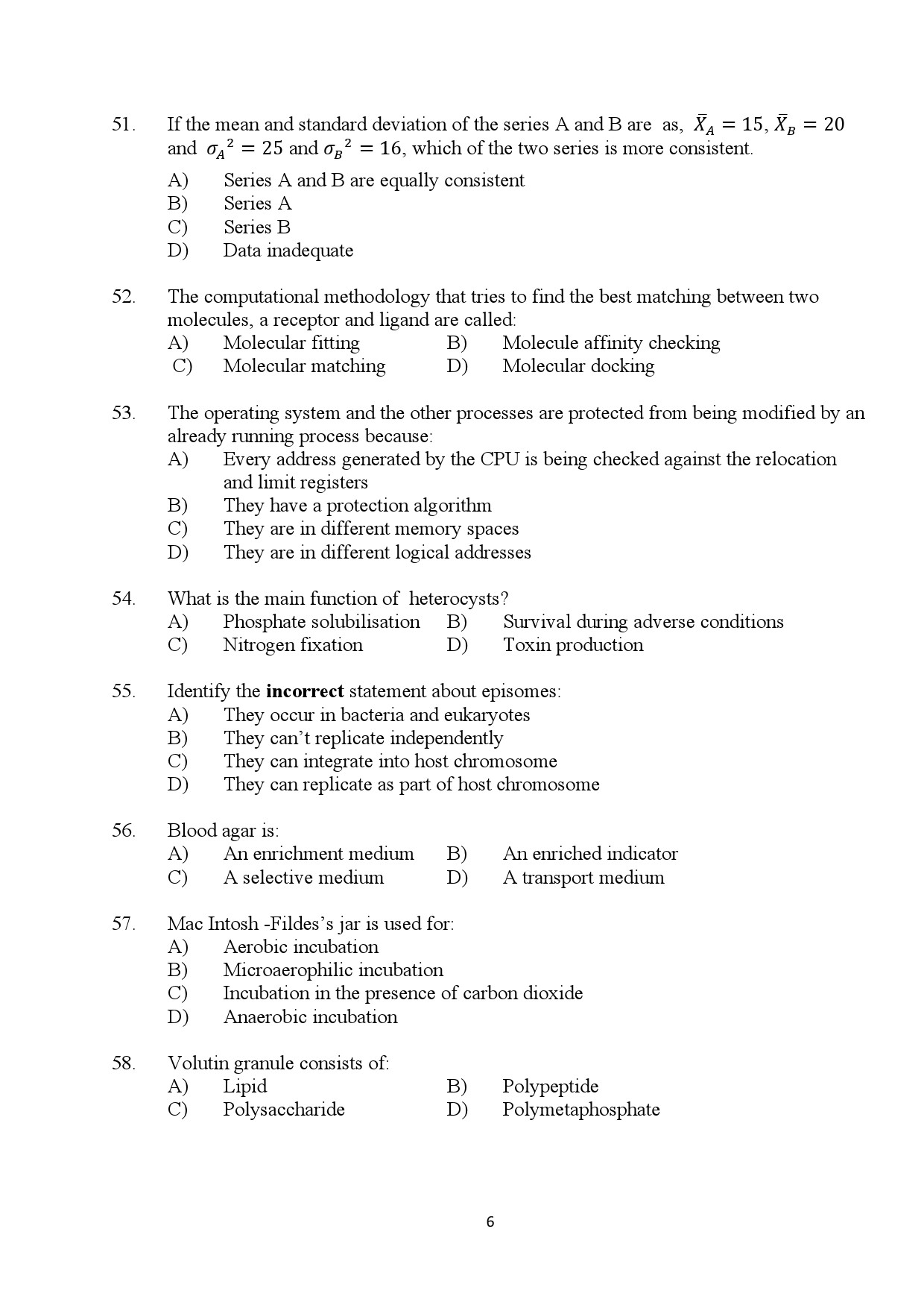 Kerala SET Biotechnology Exam Question Paper July 2024 6