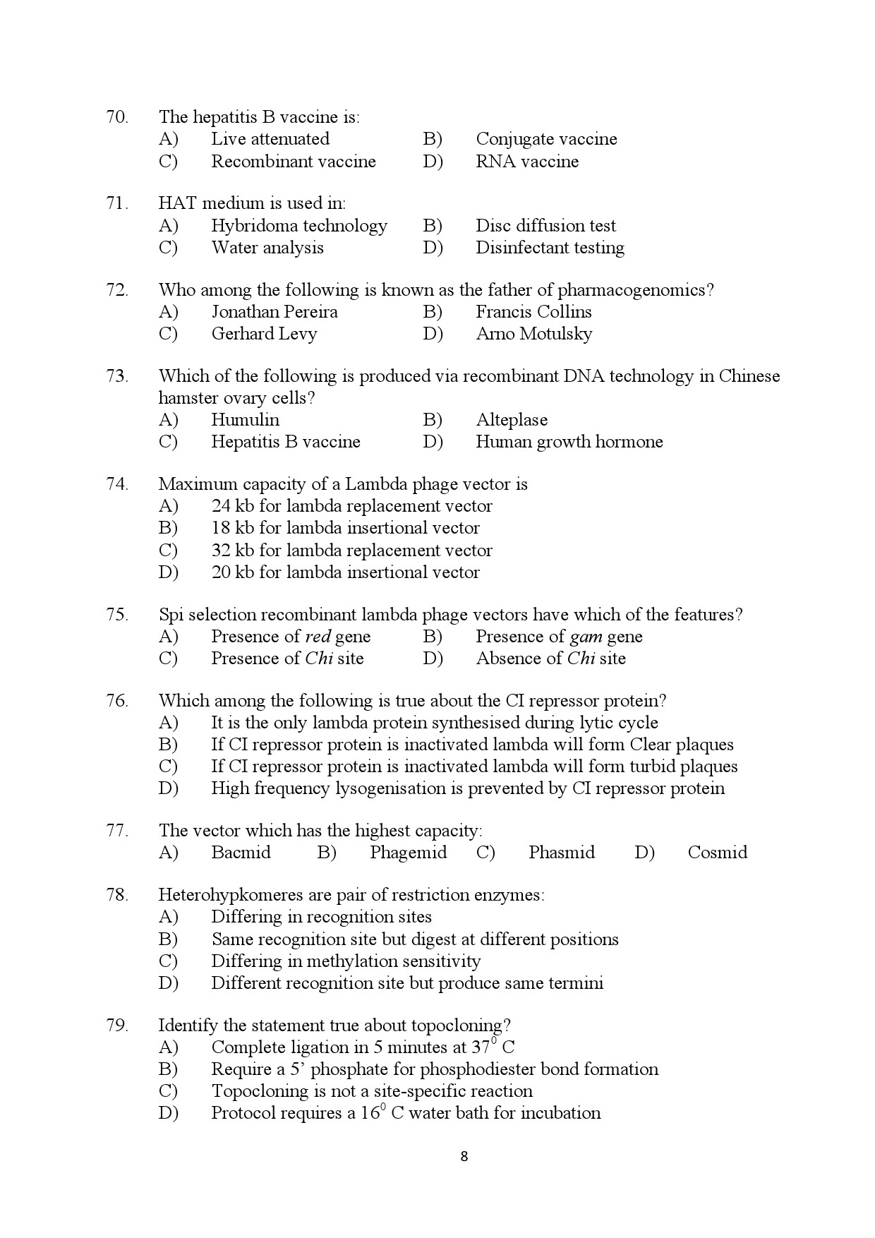 Kerala SET Biotechnology Exam Question Paper July 2024 8