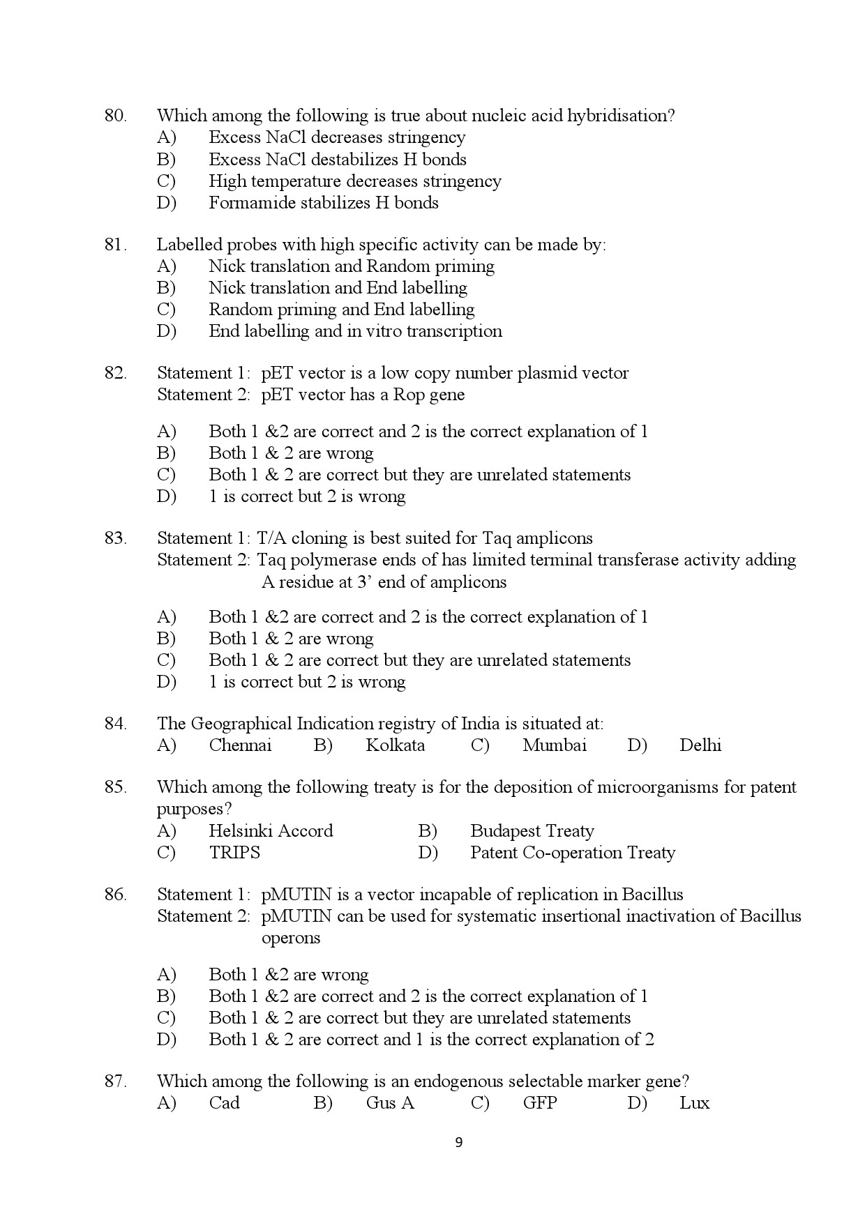 Kerala SET Biotechnology Exam Question Paper July 2024 9