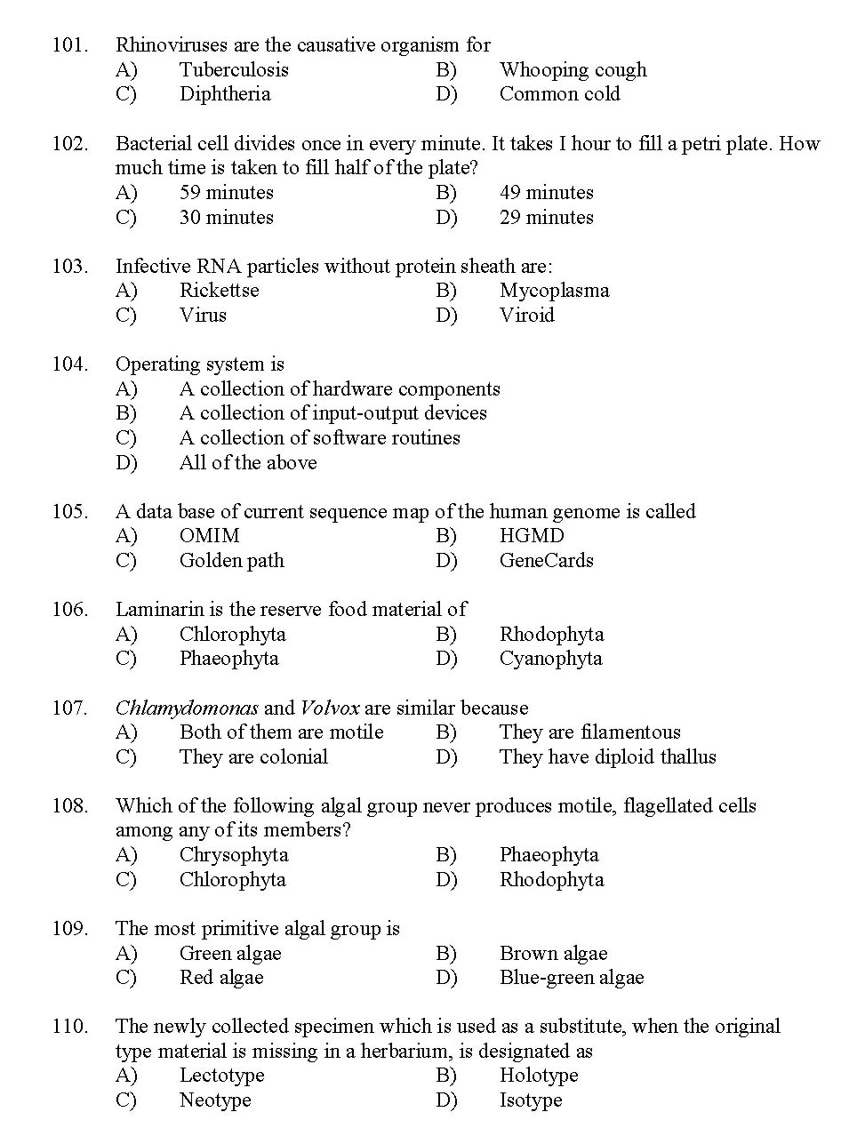 Kerala SET Botany Exam 2012 Question Code 12903 11
