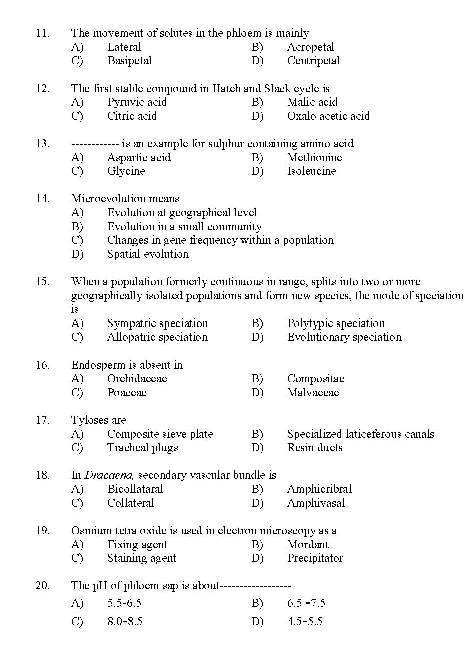 Kerala SET Botany Exam 2012 Question Code 12903 2