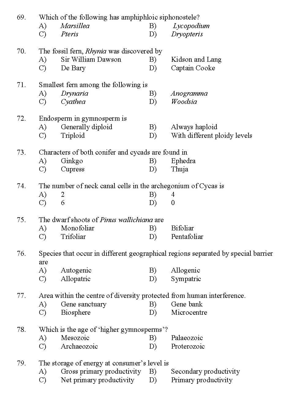 Kerala SET Botany Exam 2012 Question Code 12903 8