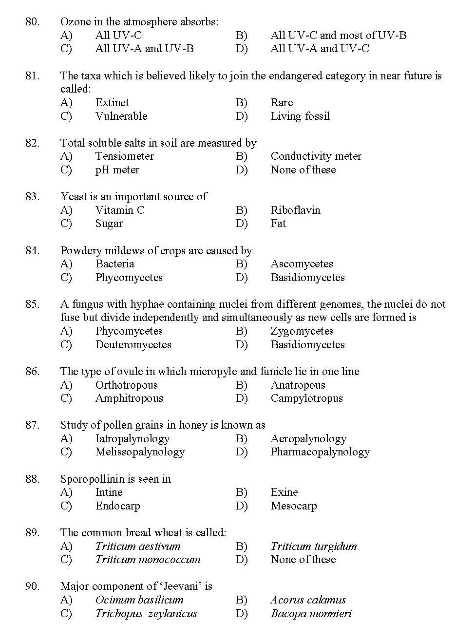 Kerala SET Botany Exam 2012 Question Code 12903 9