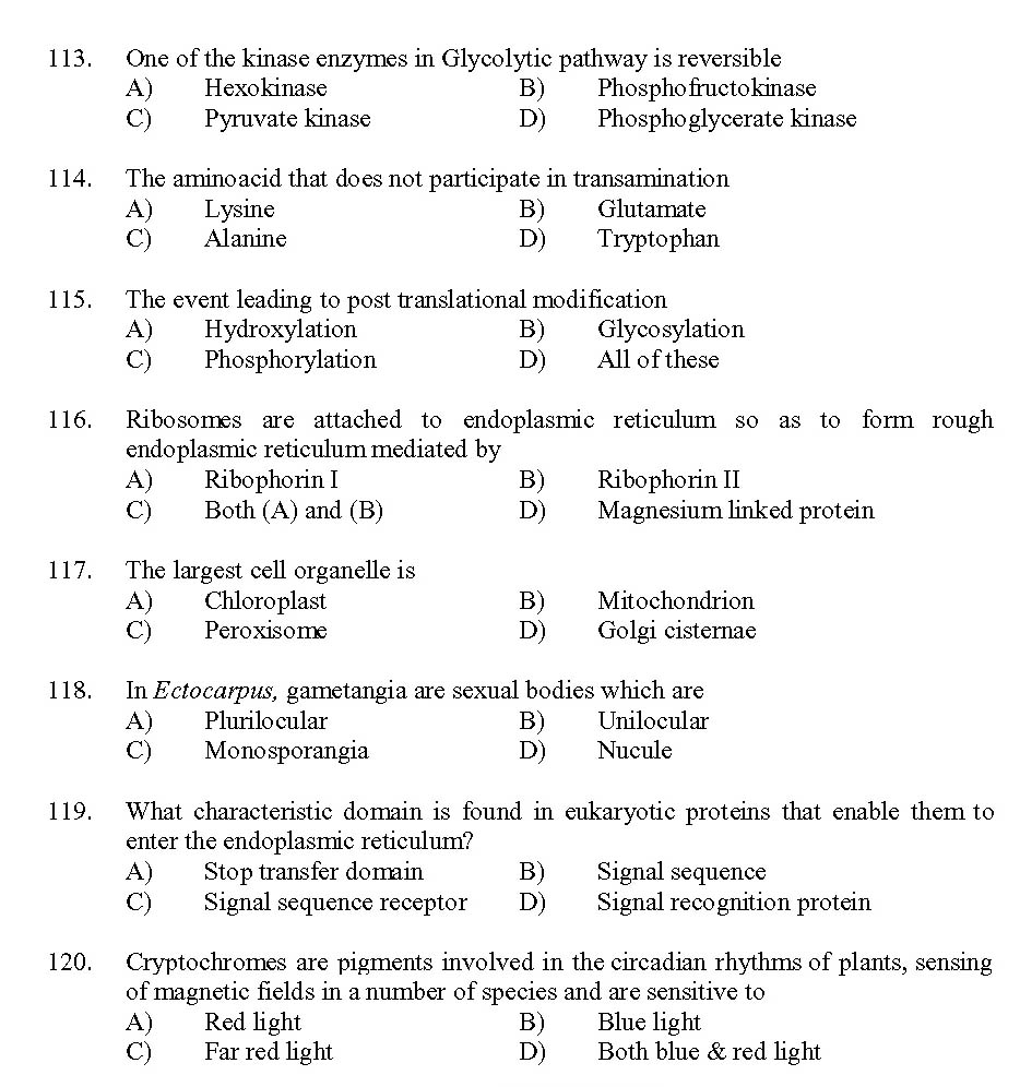 Kerala SET Botany Exam 2013 Question Code 13603 13