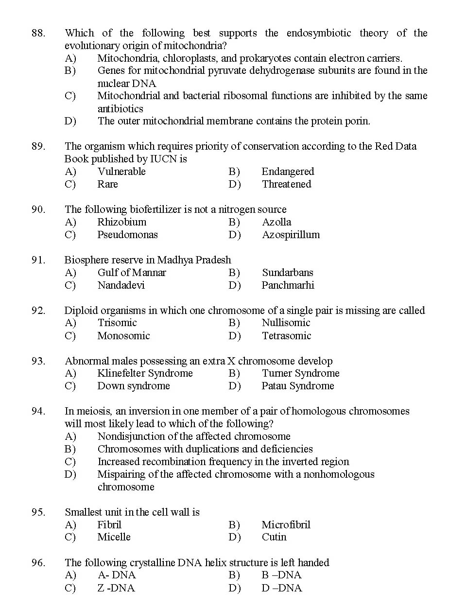 Kerala SET Botany Exam 2014 Question Code 14203 11