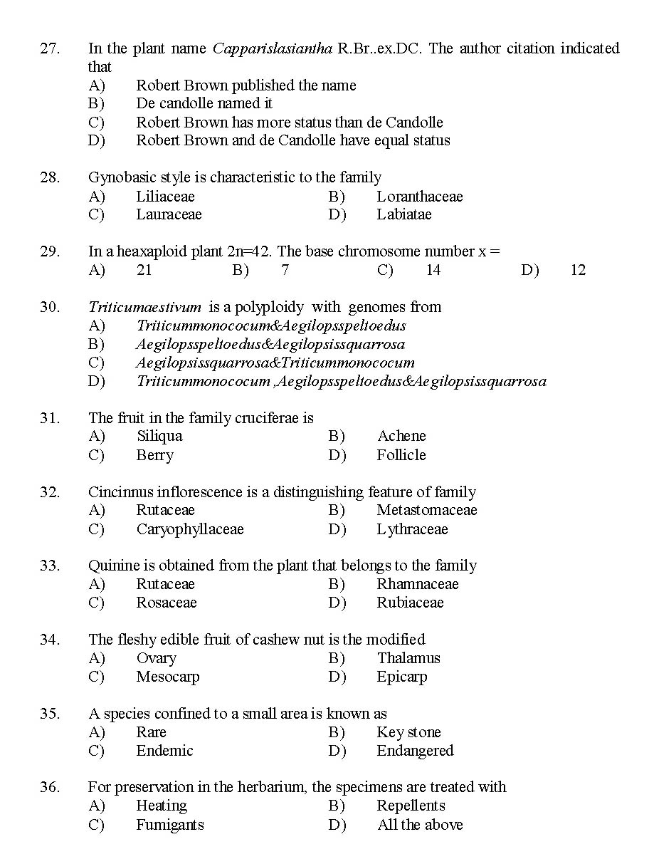 Kerala SET Botany Exam 2014 Question Code 14203 4