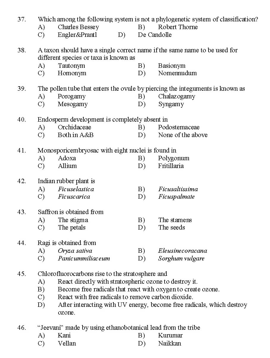 Kerala SET Botany Exam 2014 Question Code 14203 5