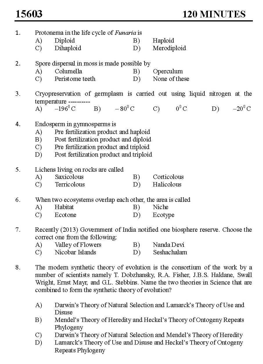 Kerala SET Botany Exam 2015 Question Code 15603 1
