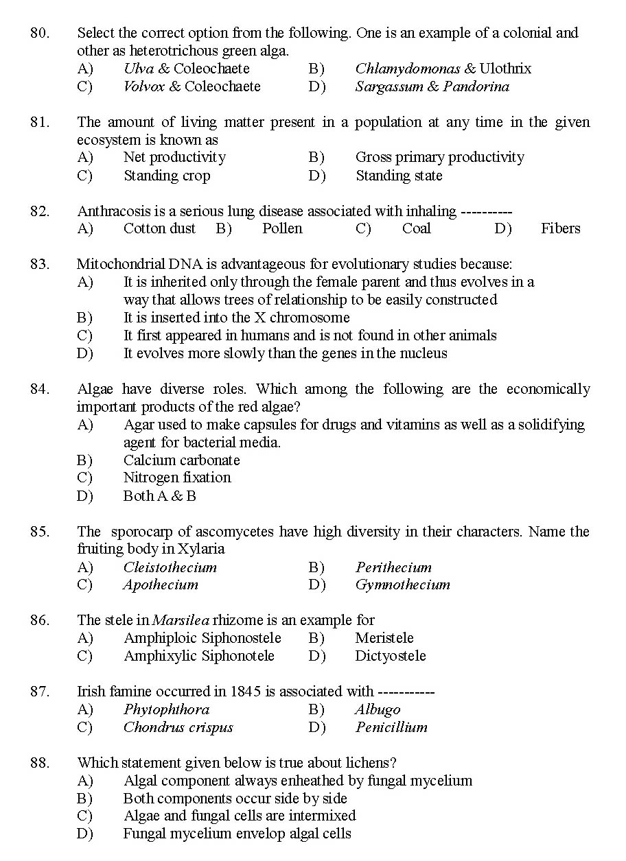 Kerala SET Botany Exam 2015 Question Code 15603 11