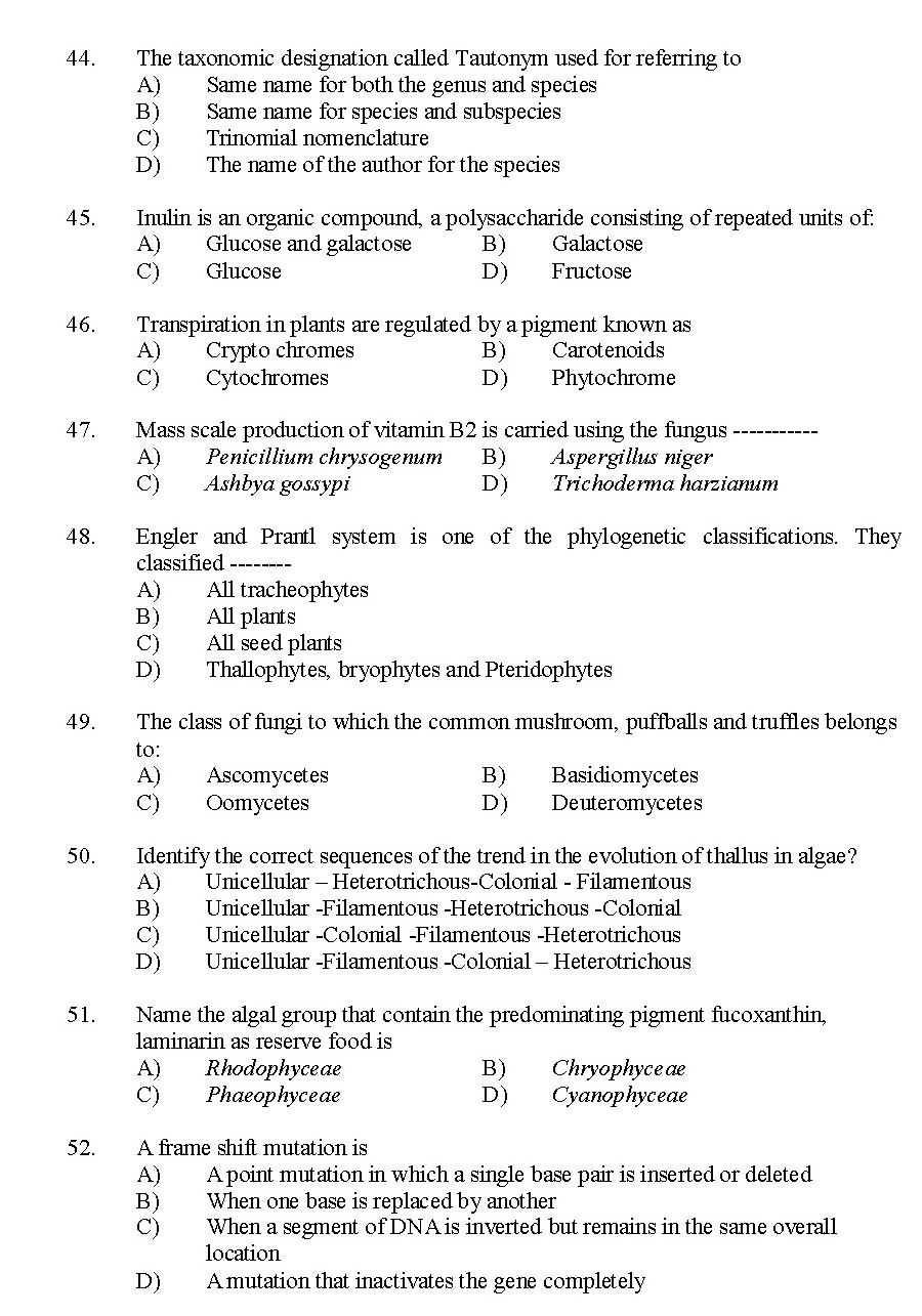 Kerala SET Botany Exam 2015 Question Code 15603 7