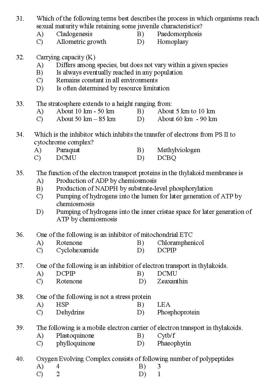 Kerala SET Botany Exam 2016 Question Code 16103 A 4