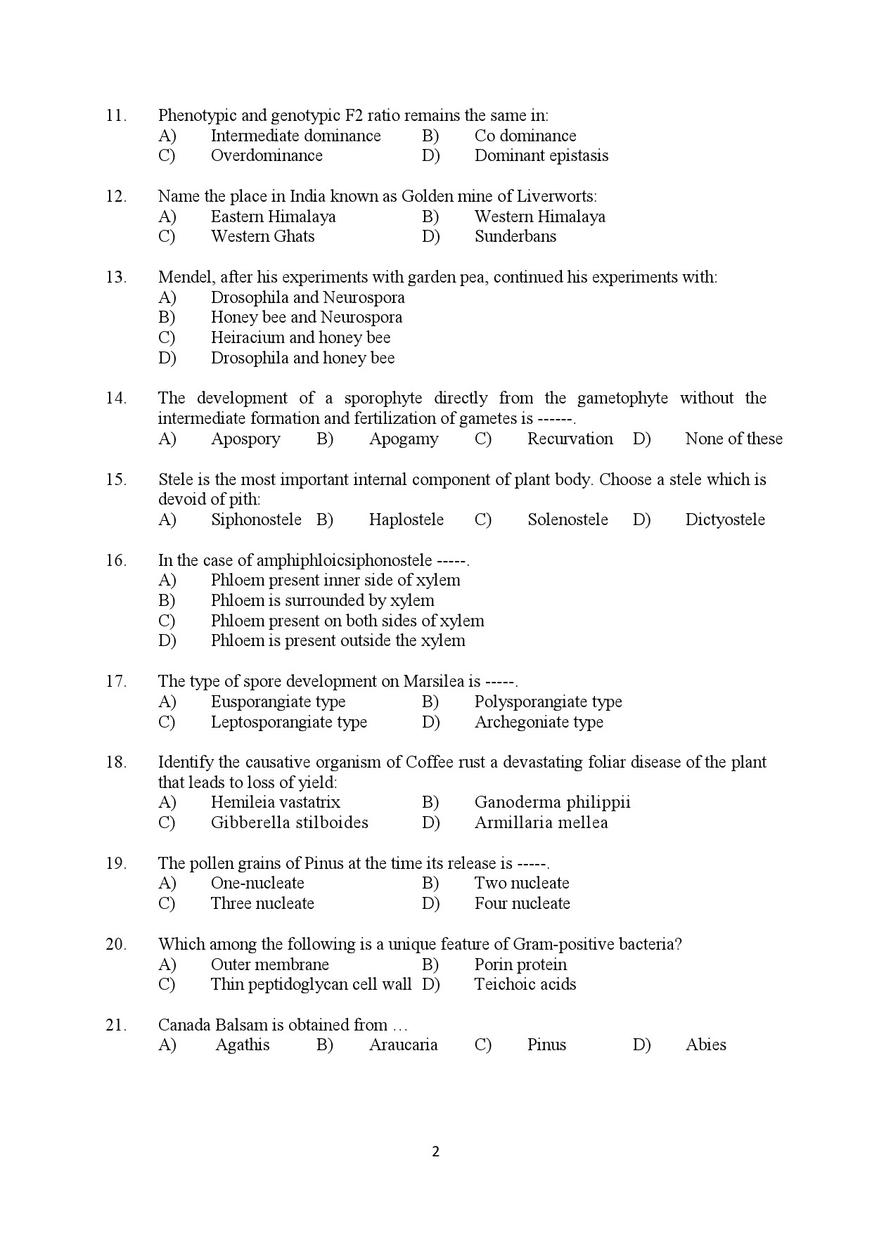 Kerala SET Botany Exam Question Paper February 2020 2