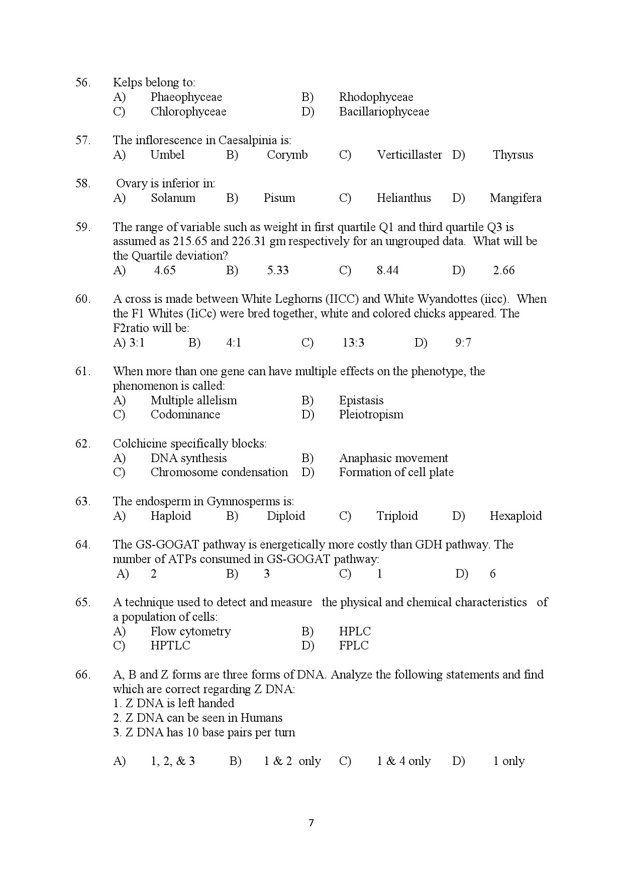 Kerala SET Botany Exam Question Paper January 2022 7