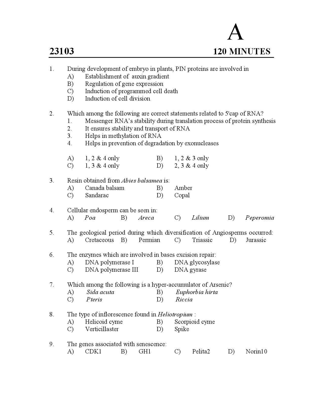 Kerala SET Botany Exam Question Paper January 2023 1