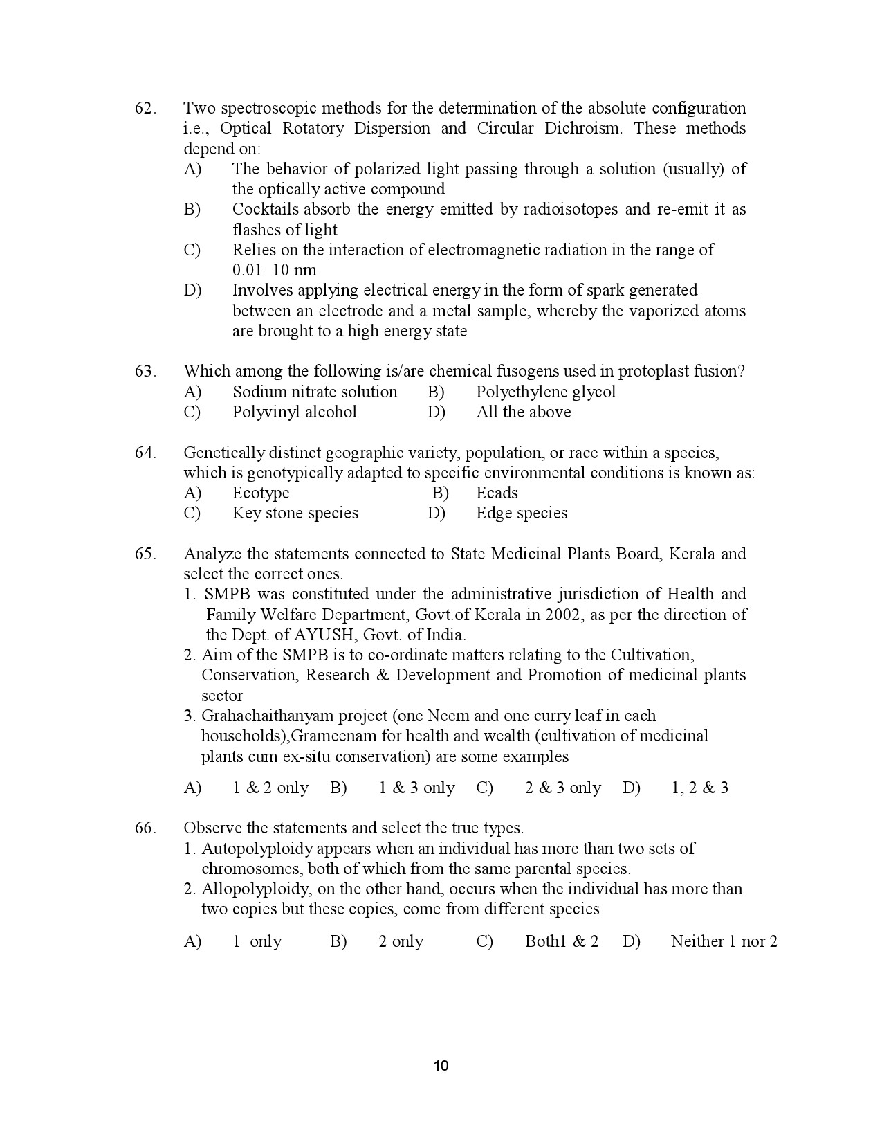 Kerala SET Botany Exam Question Paper January 2023 10
