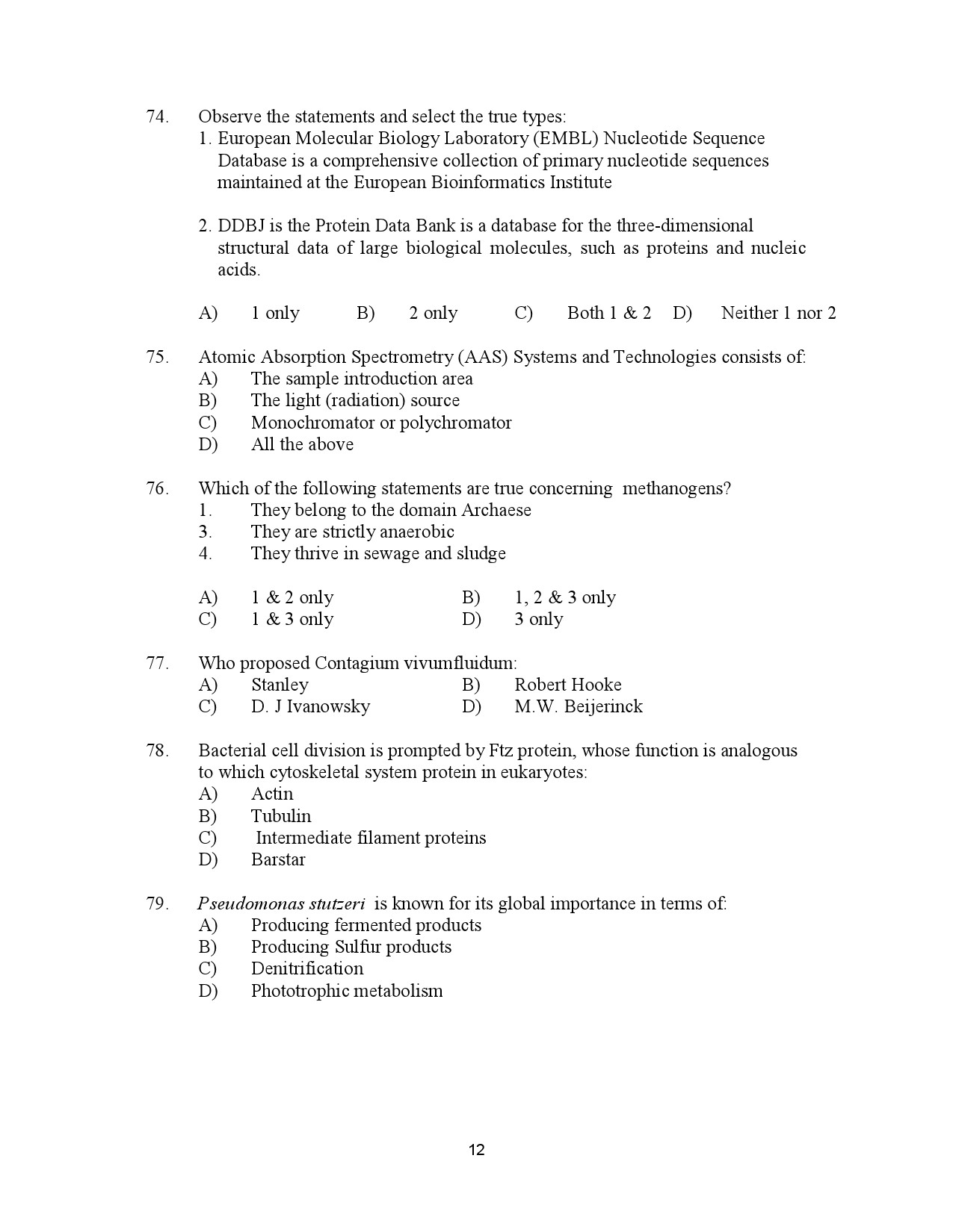 Kerala SET Botany Exam Question Paper January 2023 12