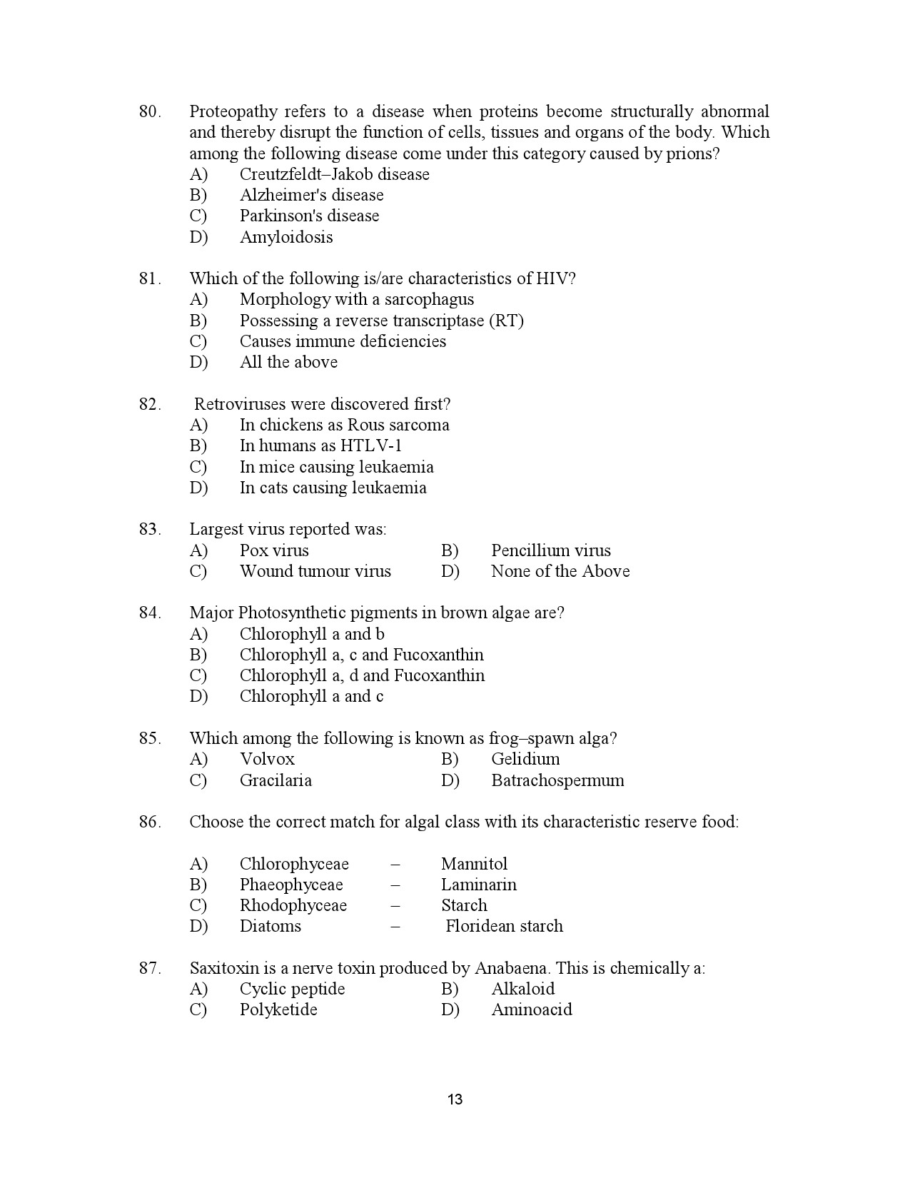 Kerala SET Botany Exam Question Paper January 2023 13