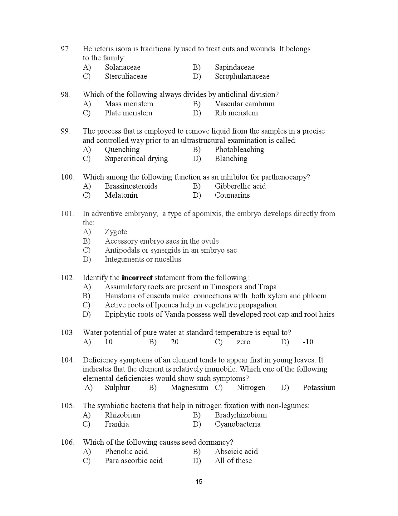 Kerala SET Botany Exam Question Paper January 2023 15