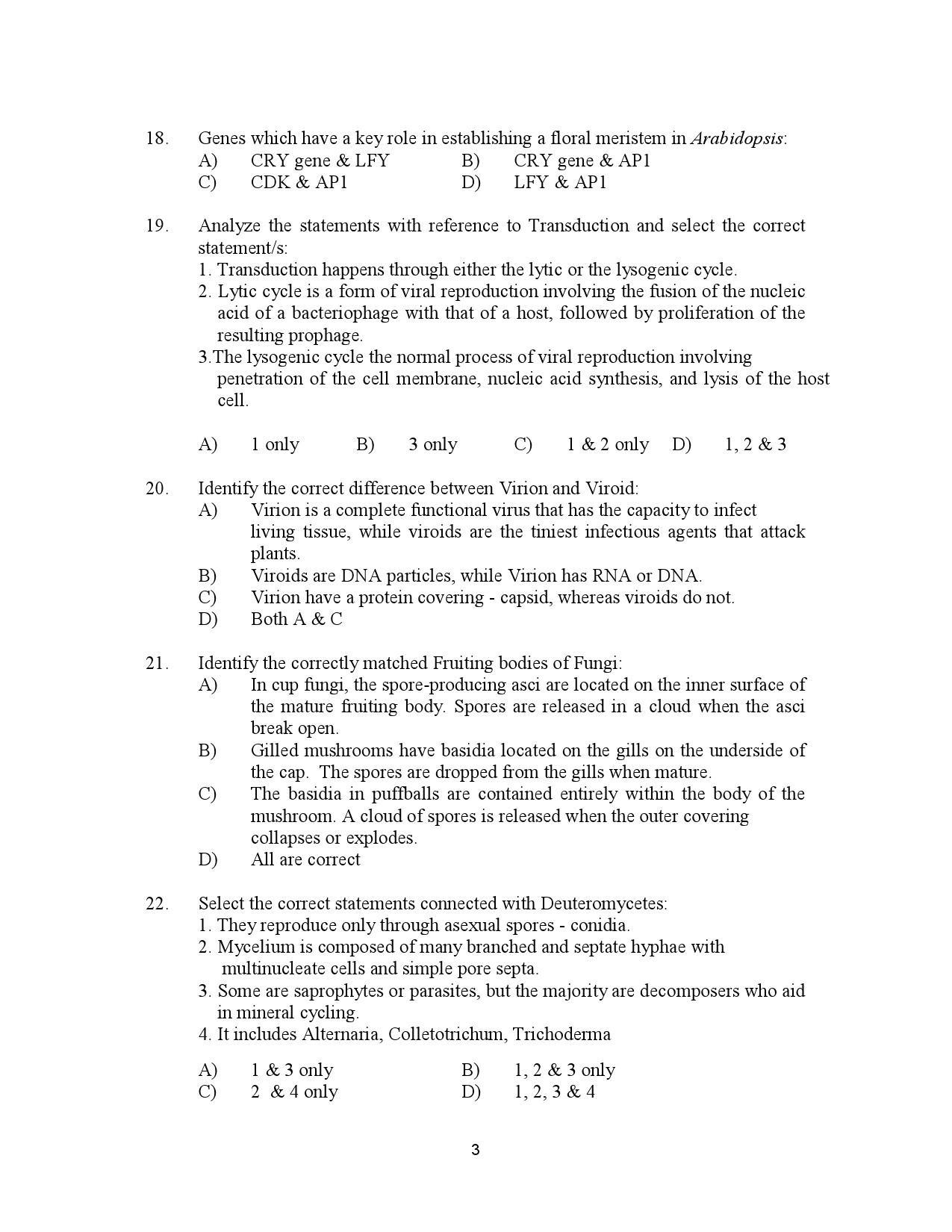 Kerala SET Botany Exam Question Paper January 2023 3